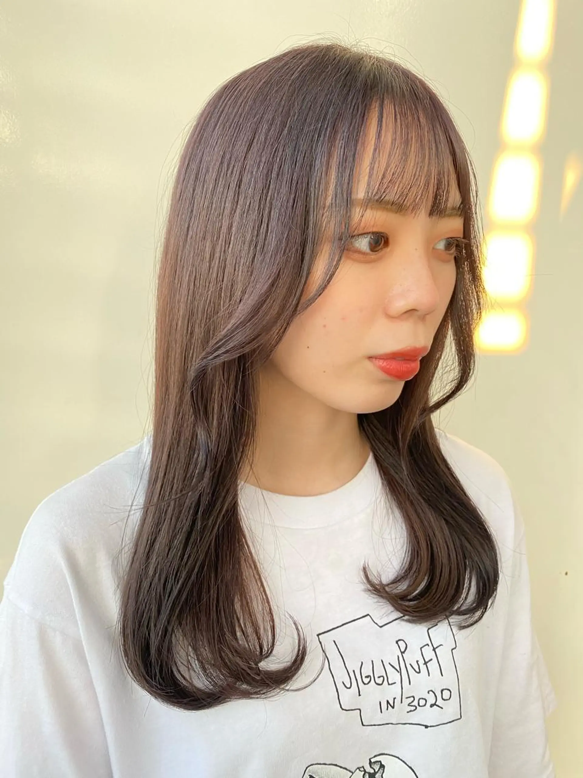 セミロング カラー 韓国ヘア顔周りカット 艶髪ベージュtamaのヘアスタイル