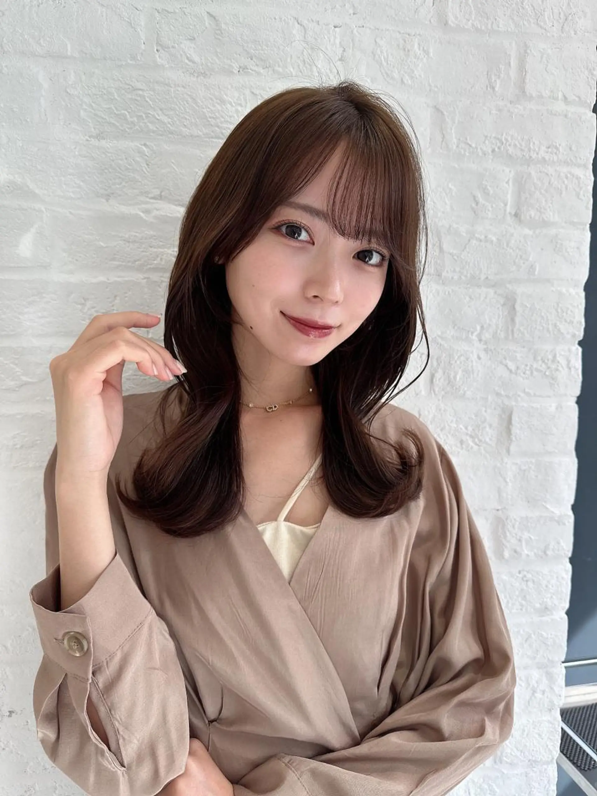 セミロング カラー ベージュカラー ブラウンカラー ブラウンベージュ くびれヘア 顔周りカット カット ヘアカラー トリートメント 顔周り/くびれヘア 韓国ヘア💕風間るなのヘアスタイル