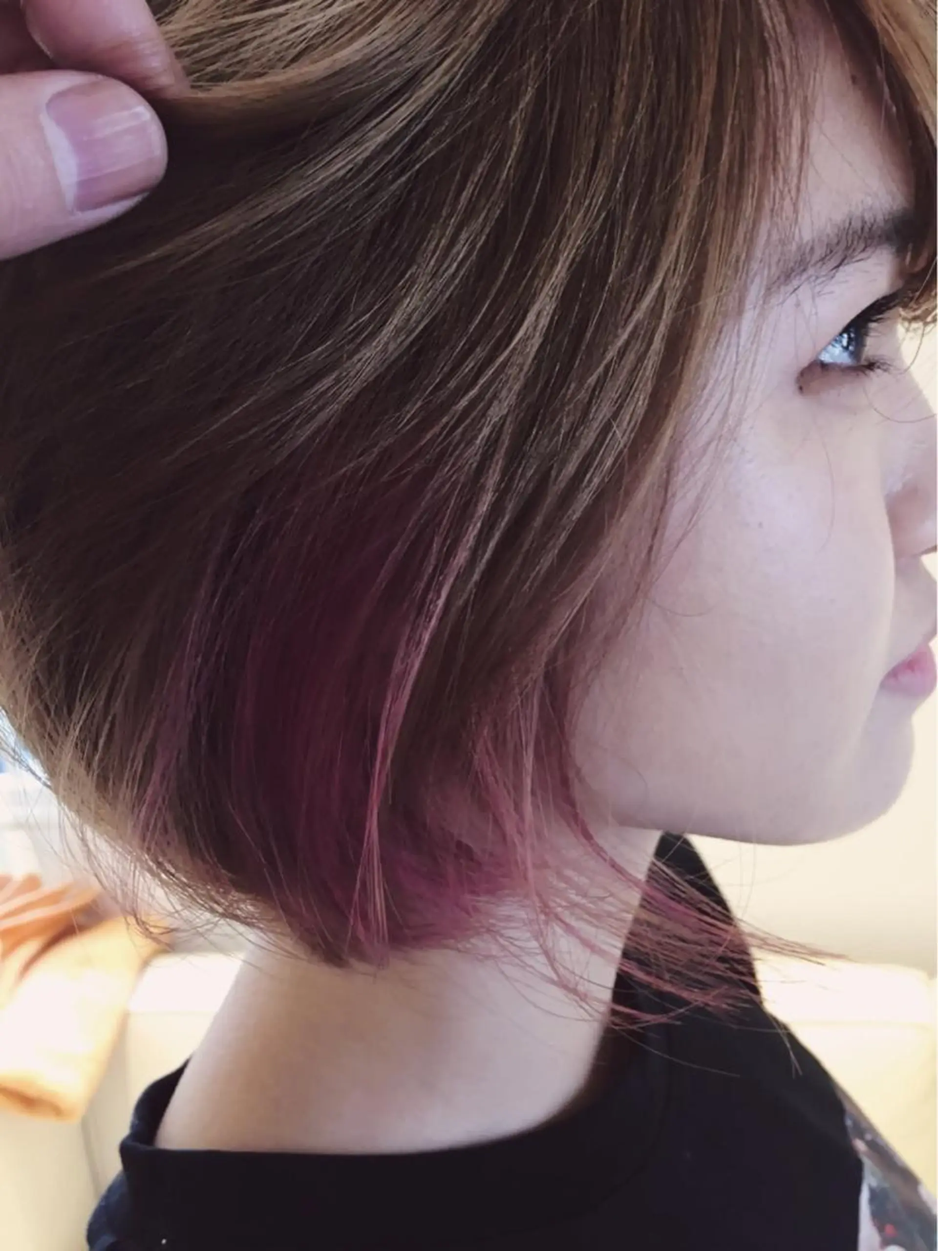 ショート カラー ヘアアレンジ イヤリングカラー ハイライトカラー インナーカラー ピンクカラー ピンクパープル ✨ハイクオリティ✨ 山本香也のヘアスタイル