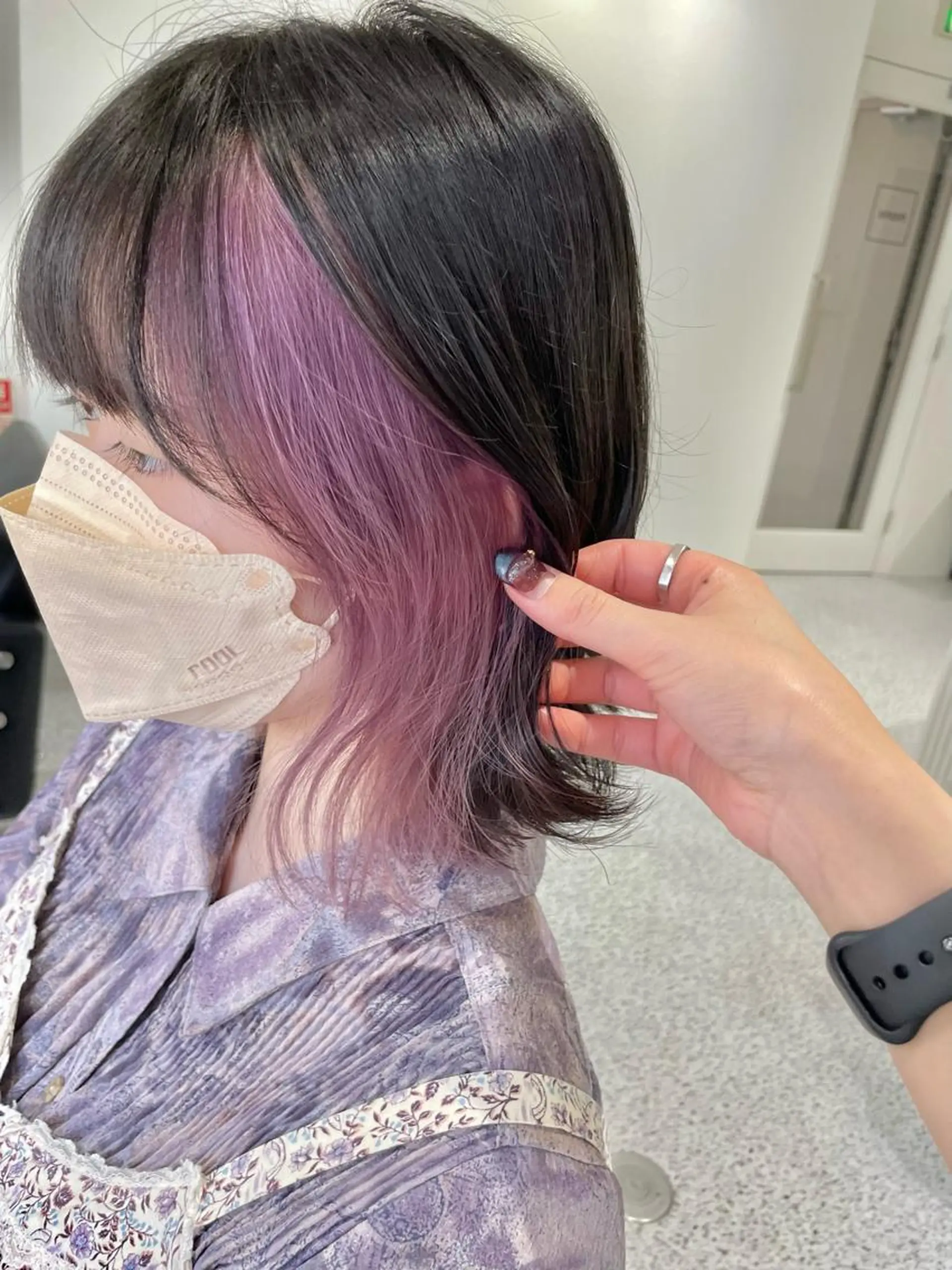 ミディアム カラー イヤリングカラー ラベンダーカラー ピンクカラー ピンクラベンダー GO TODAY SHARE SALON 原宿本店所属・ブリーチ/ハイトーン 艶カラー/ユリナのヘアスタイル