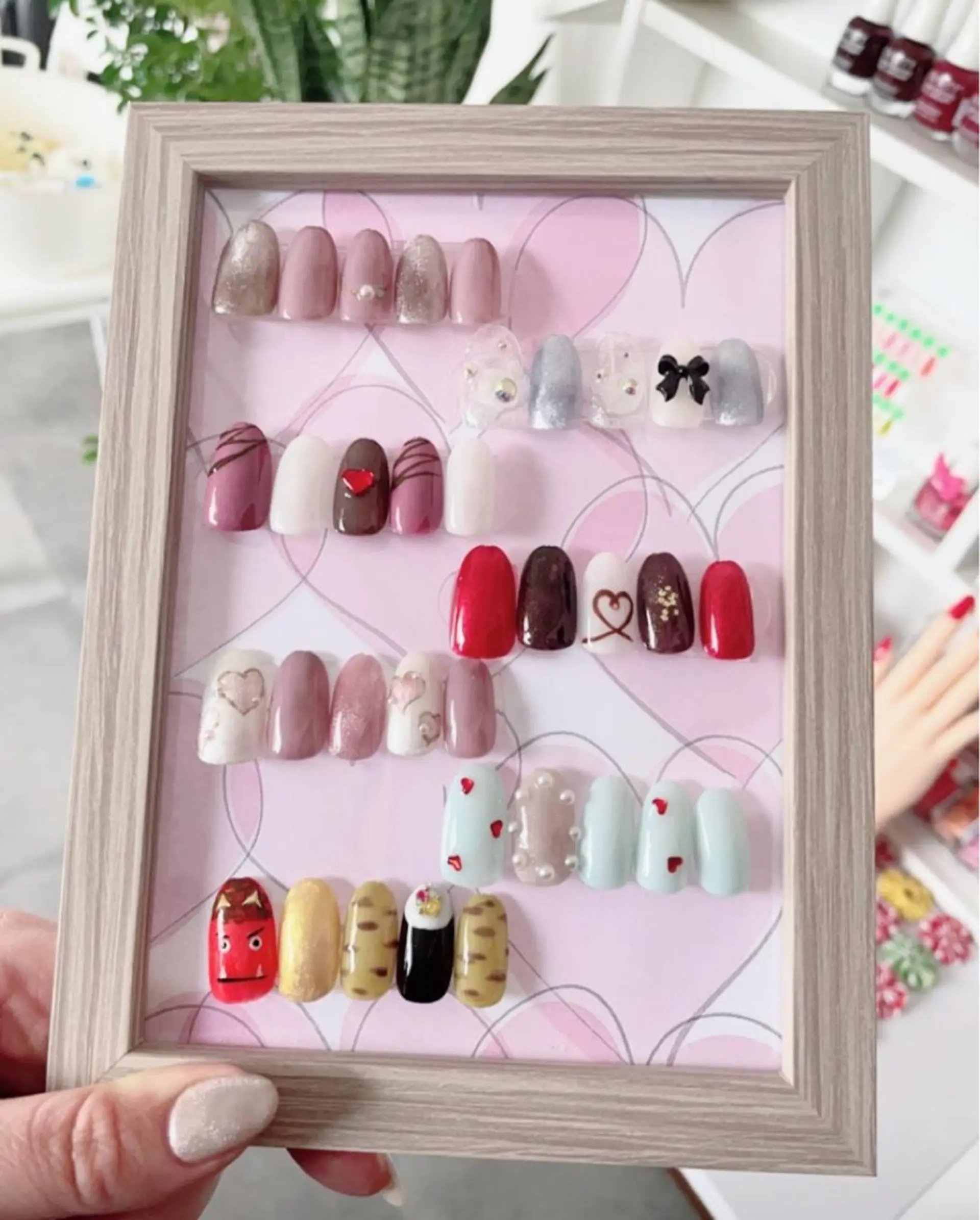 ネイル アートネイル ブルー ハート 赤色 シンプルネイル mina Nailのネイルデザイン