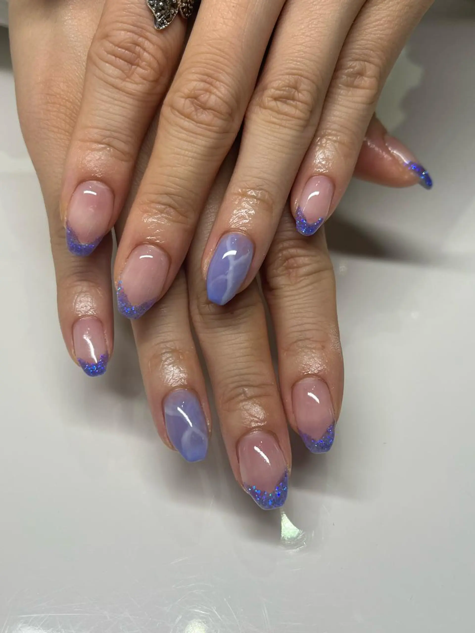 ネイル アートネイル フレンチネイル ラメ(グリッター) 大理石ネイル(マーブル) Ribbon佐野店 小泉のネイルデザイン