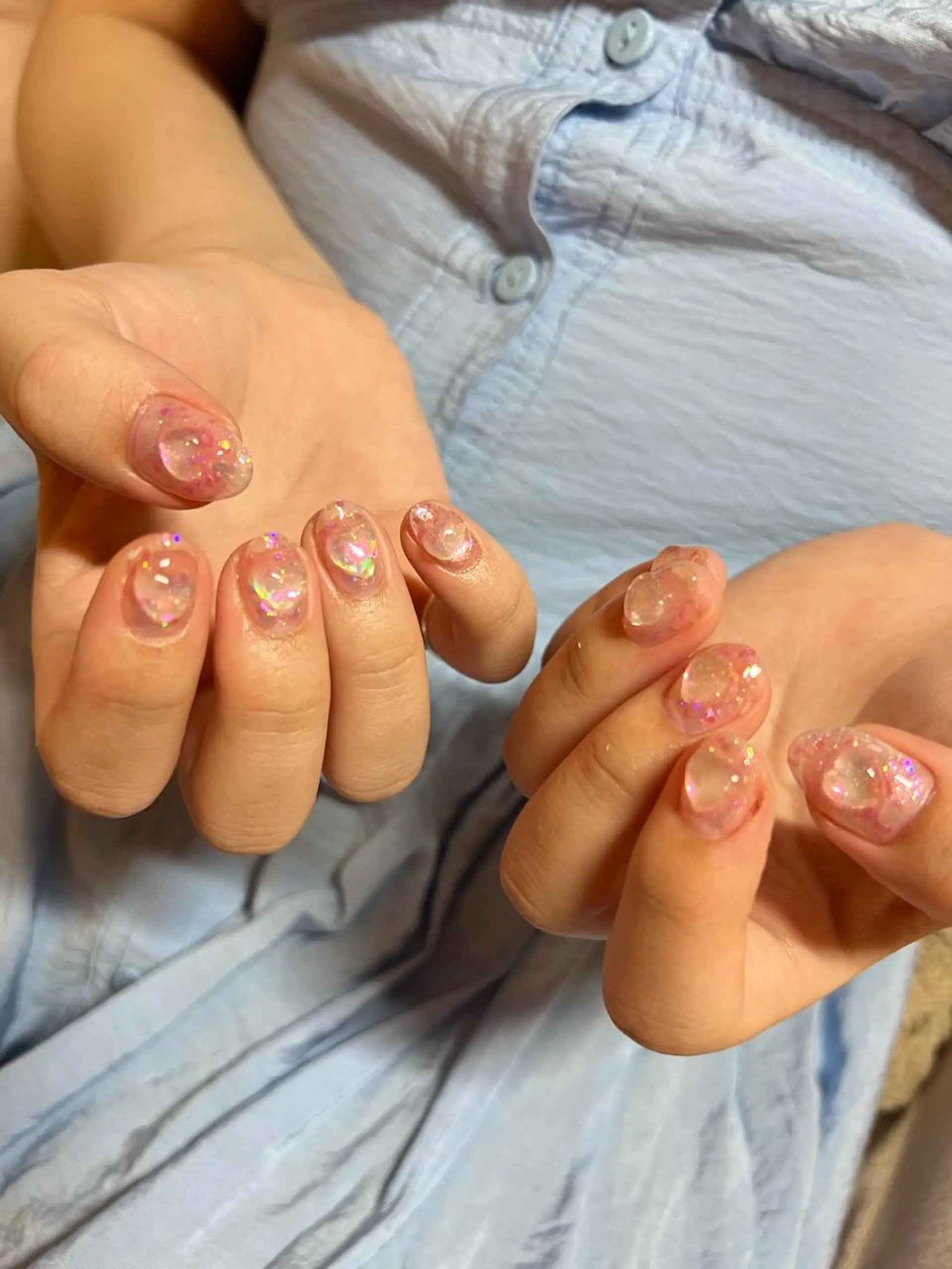 ネイル オーロラネイル ジェルネイル 韓国ネイル マグネットネイル ミラーネイル ちゅるんネイル🪄 耳ツボジュエリー🔗のネイルデザイン