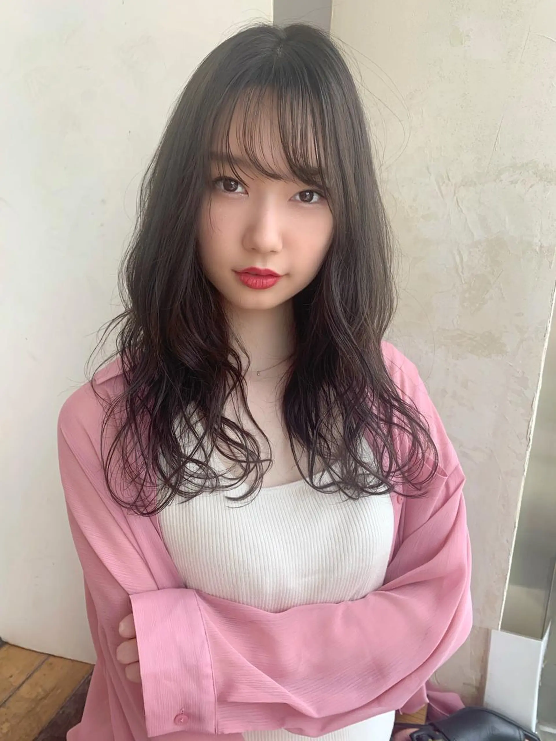 ロング カラー ヘアアレンジ レイヤーカット シースルーバング オルチャンヘア カット ヘアカラー 藤間 帆乃夏（とうまほのかのヘアスタイル