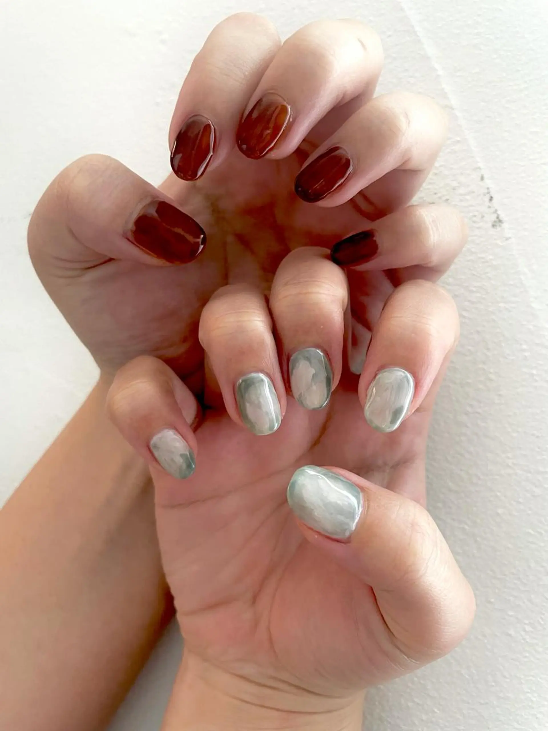 ネイル ボルドー ブラウン クリアネイル ジェルネイル 韓国ネイル 甲府市徳行 🧸prunelleのネイルデザイン