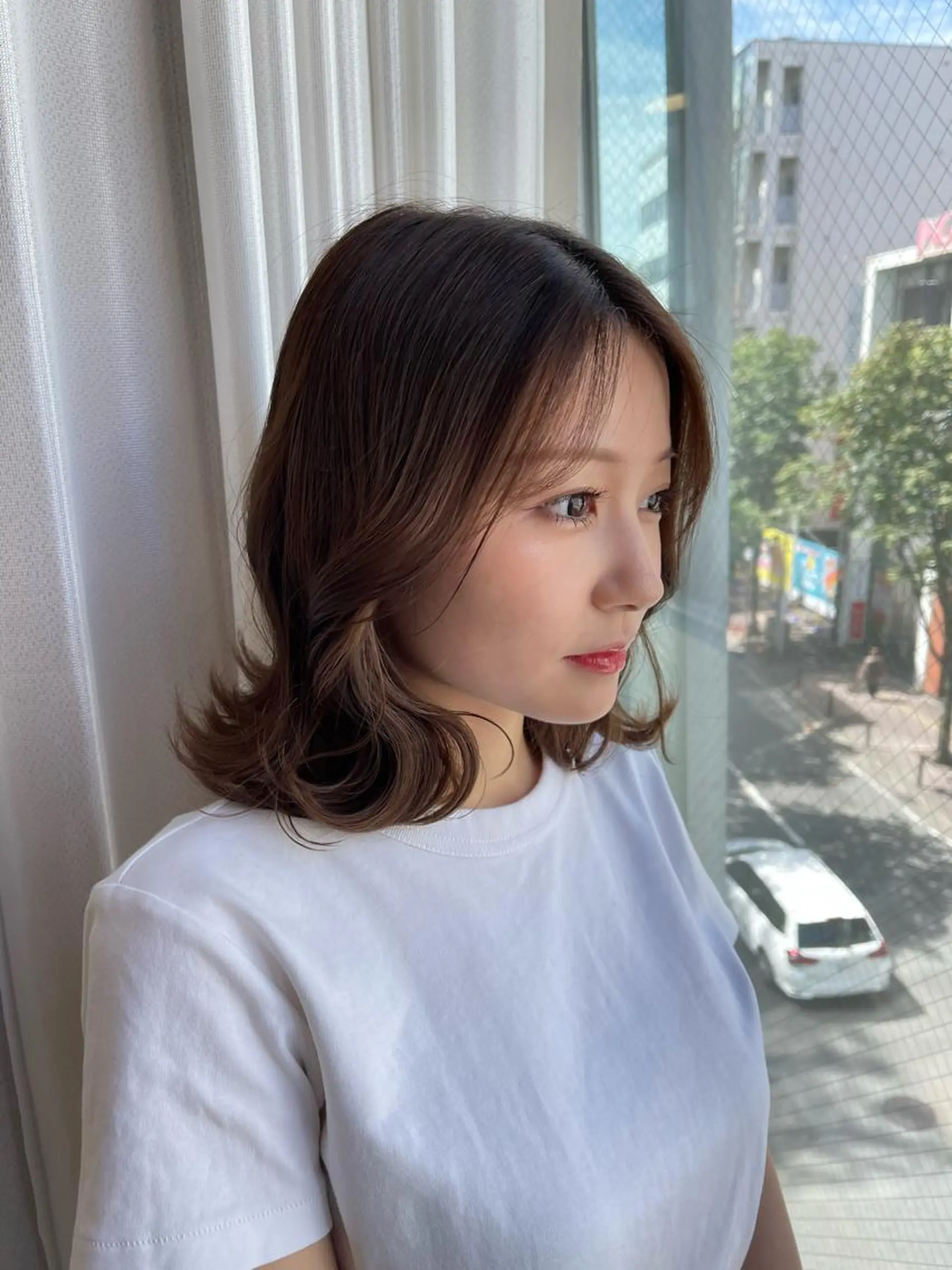 ミディアム カラー 韓国ヘア顔周りカット 艶髪ベージュtamaのヘアスタイル