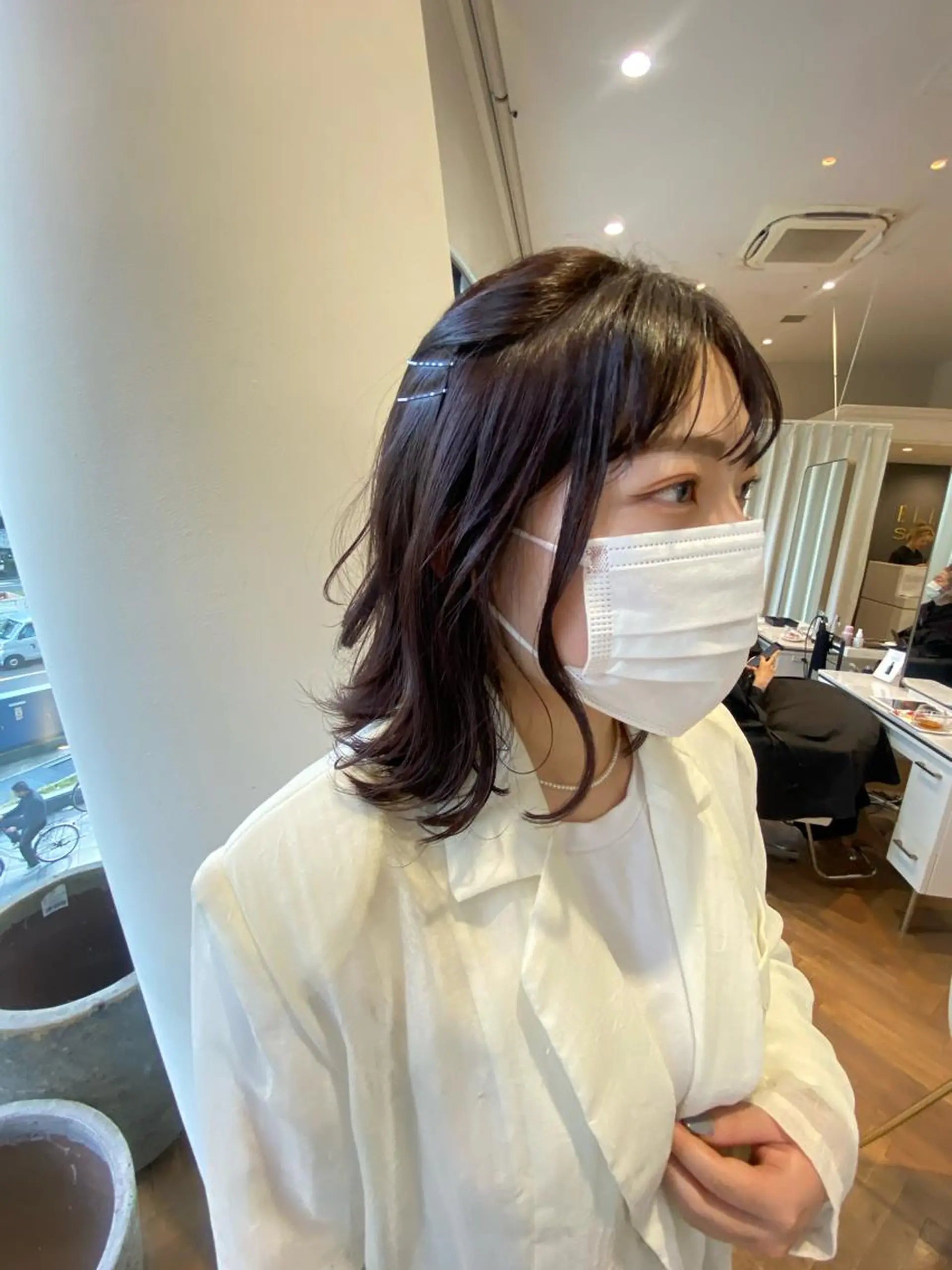 ミディアム カラー ブリーチ ダブルカラー ラベンダーカラー ラベンダーピンク ブリーチなしカラー ヘアカラー 増井 彩乃のヘアスタイル