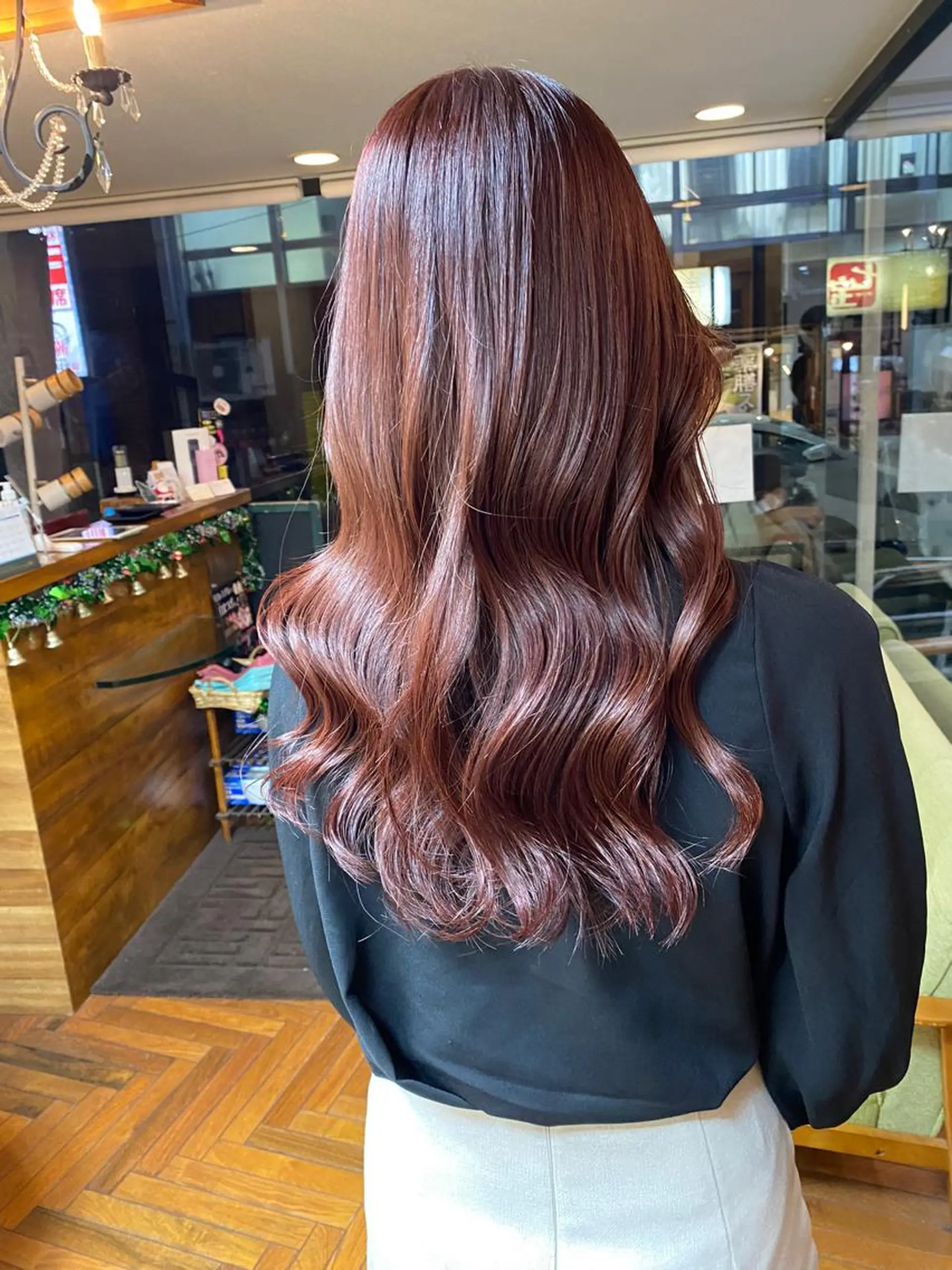 ロング カラー レッドカラー ヨシンモリ カット ヘアカラー トリートメント ボブ/縮毛矯正/ レイヤー/塚田のヘアスタイル