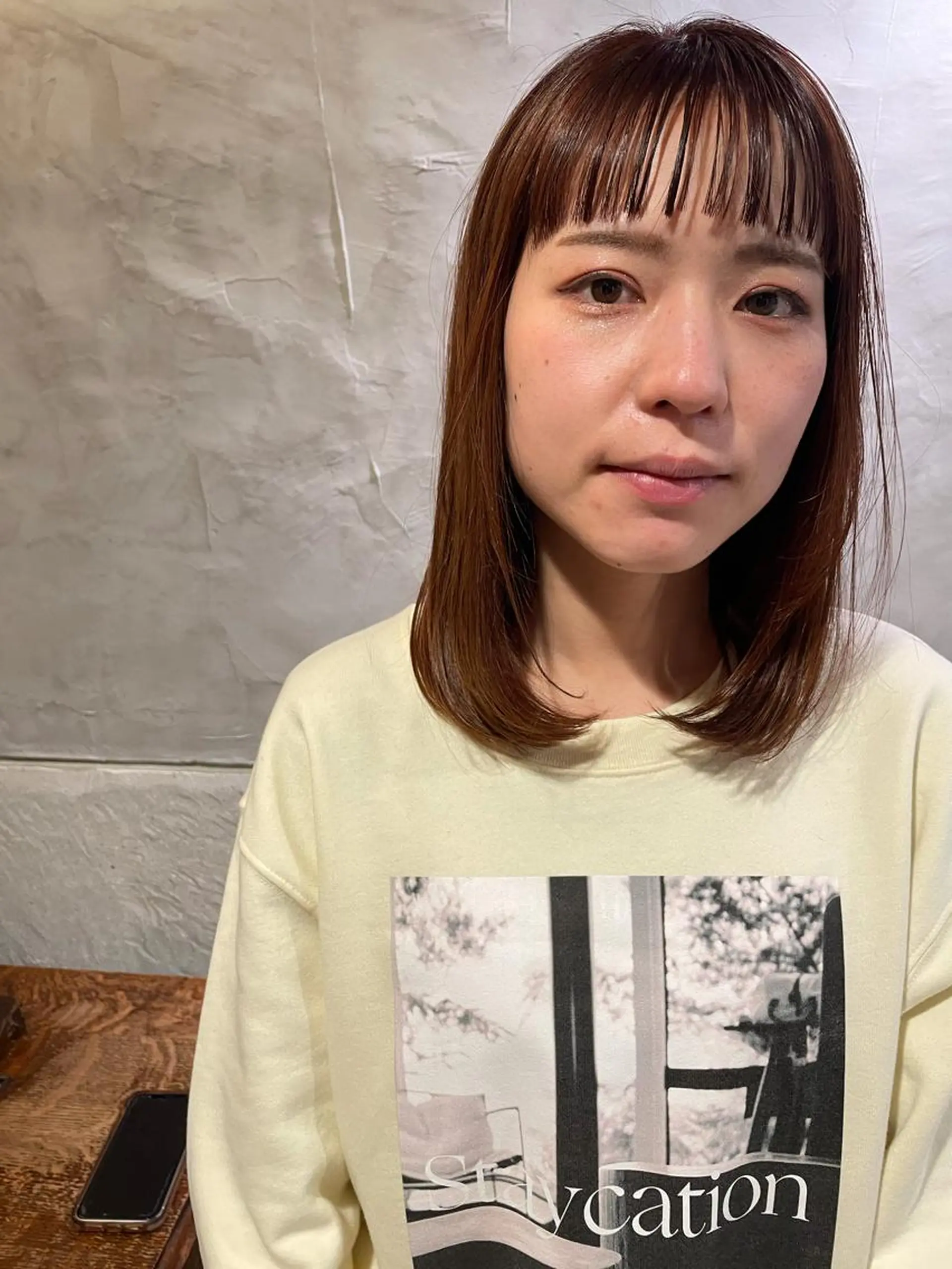 セミロング オン眉 カット ヘアカラー トリートメント さの あやねのヘアスタイル
