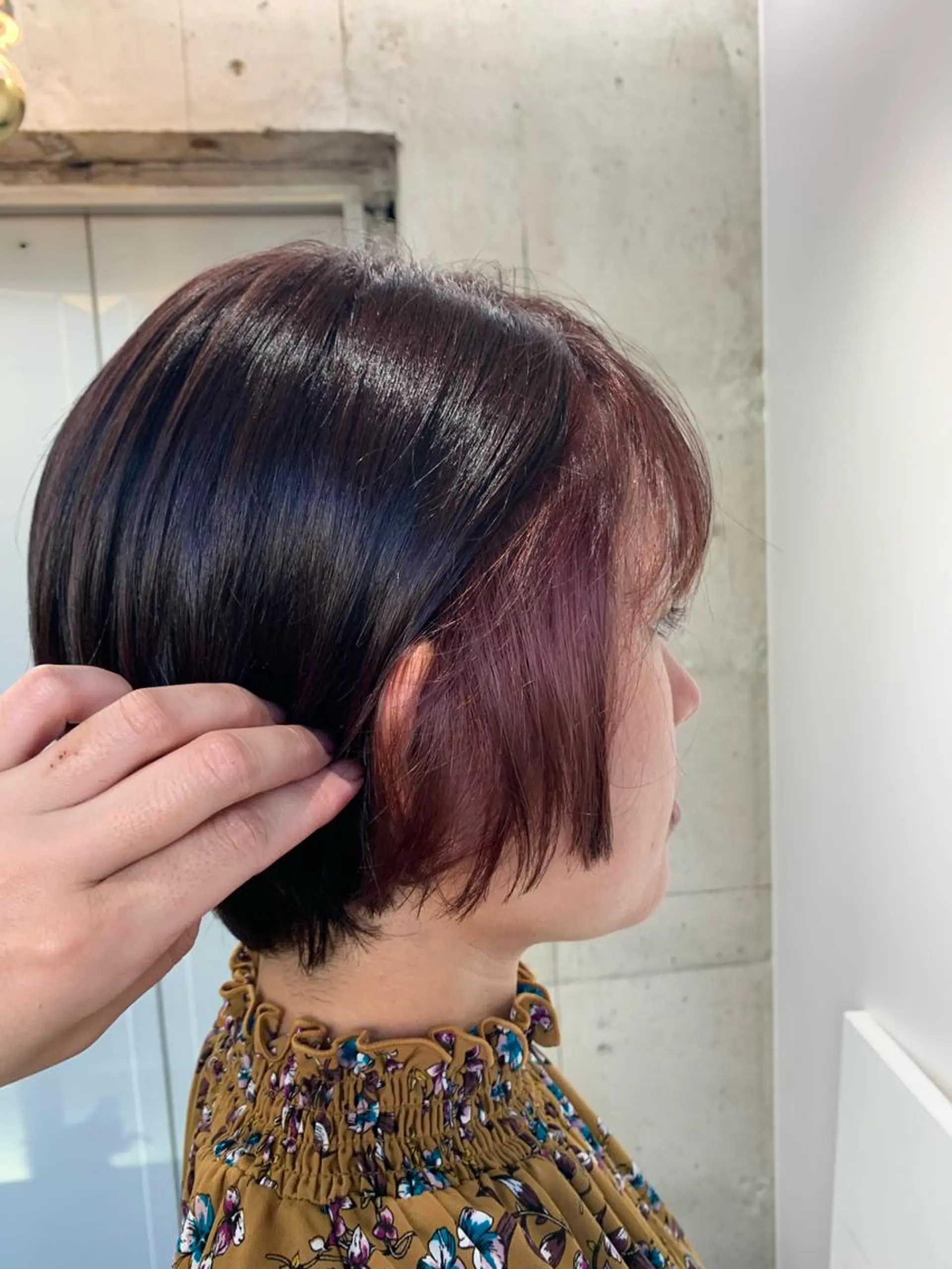 ショート カラー ミストバング  フェイスフレーミング ピンクカラー ピンクパープル パープルカラー ヘアカラー トリートメント yuri🌼 N°＋uta*天王寺のヘアスタイル