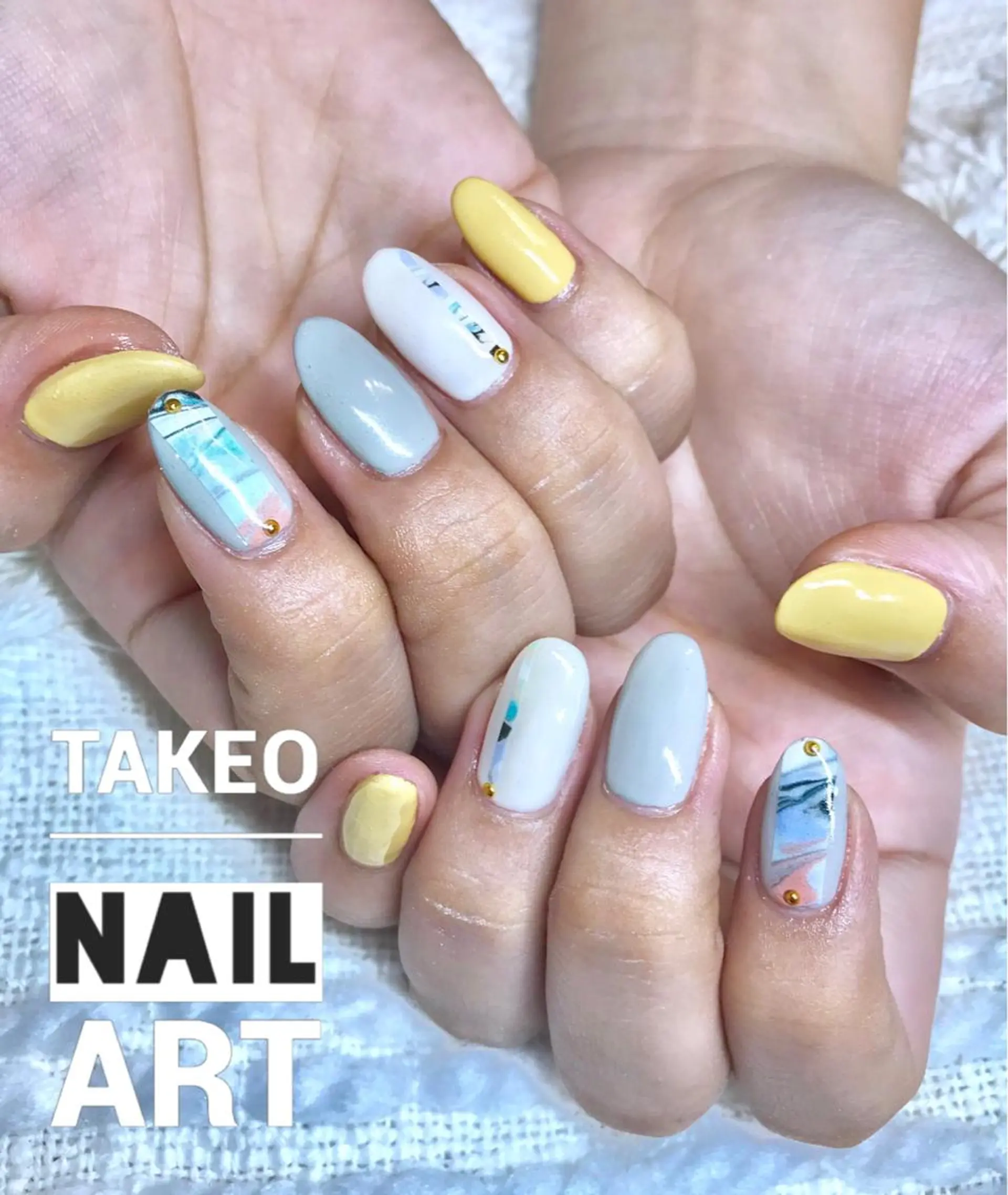 ミディアム ネイル 大理石ネイル(マーブル) nail&eye Aoのマツエク・マツパデザイン