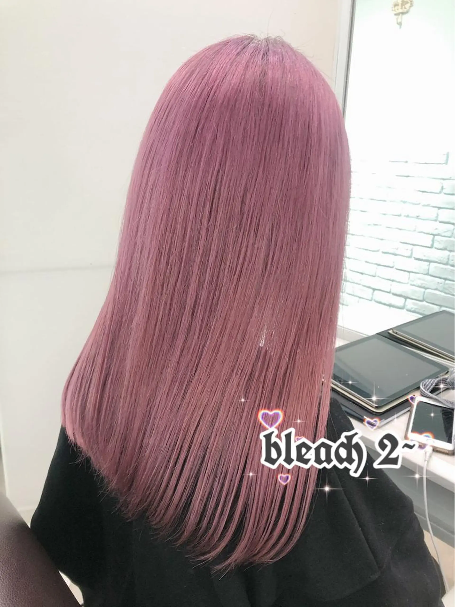 ロング アッシュ アッシュグレー アッシュグレージュ ミストバング ピンクブラウン ハイトーン×エクステ 💞くるみのヘアスタイル