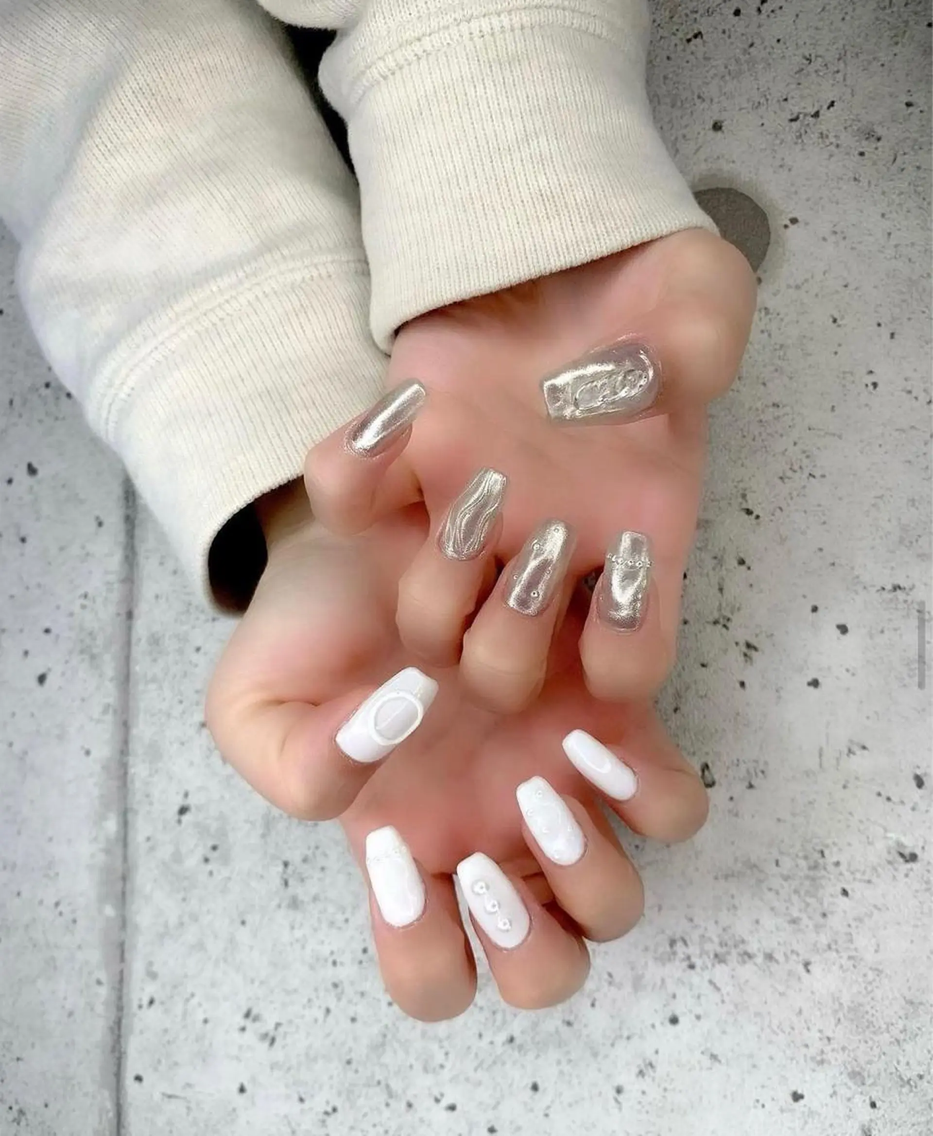 セミロング カラー パーマ ヘアアレンジ メンズ キッズ ネイル マツエク・マツパ アイブロウ メンズ韓国風 学生(メンズ向け) シルバー 韓国風マツエク 入学式 ハンドネイル Salon Kのネイルデザイン