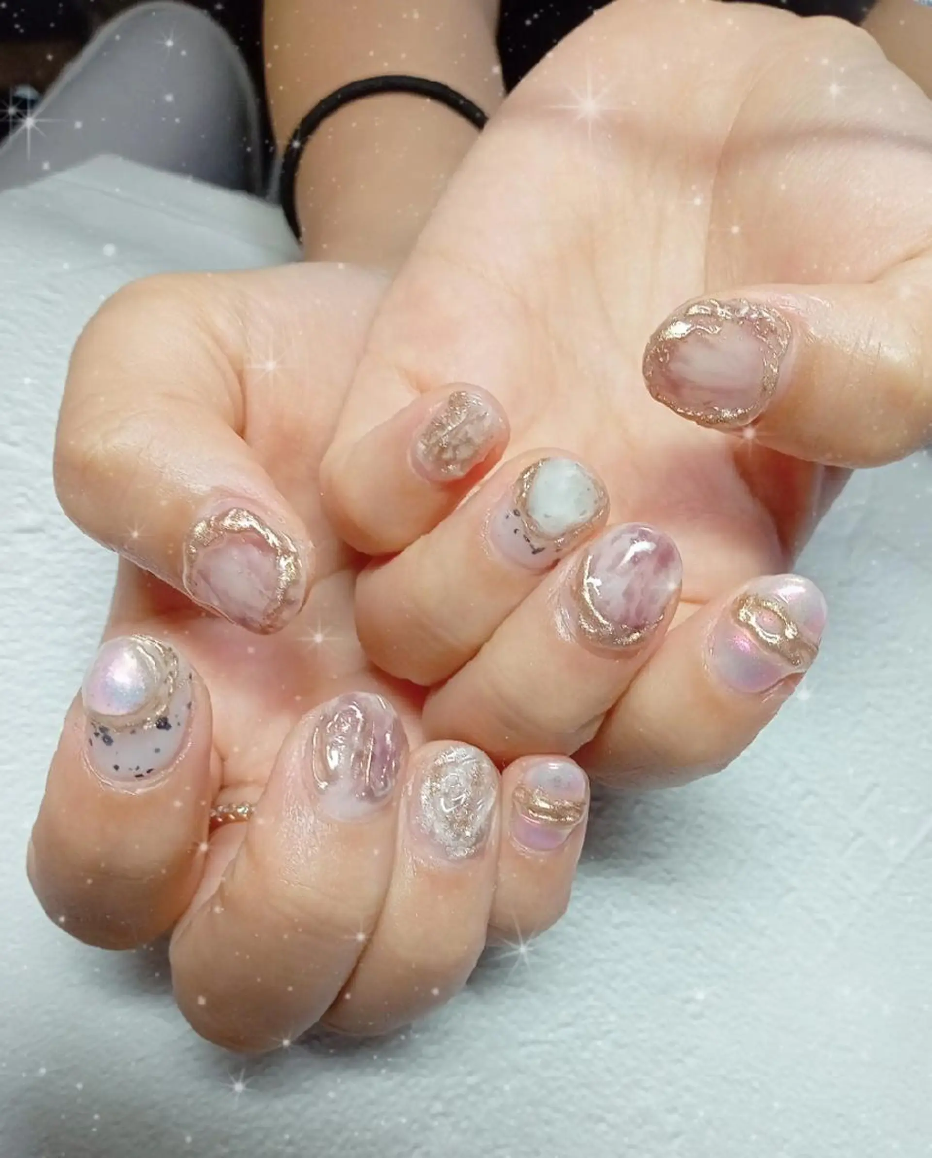 ネイル 韓国ネイル 大理石ネイル(マーブル) ミラーネイル ぷっくりネイル 夏ネイル ハンドネイル flure de neige yukiのネイルデザイン