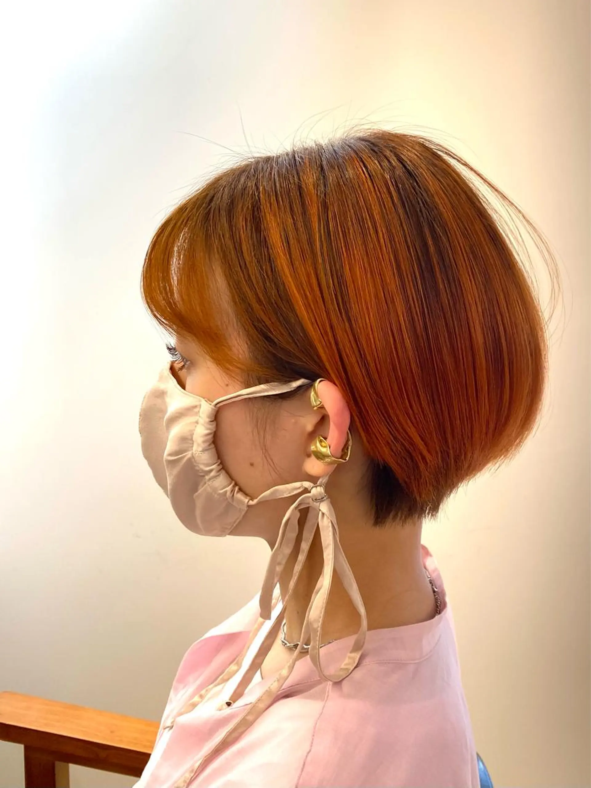 ショート カラー バレイヤージュ ベージュカラー オレンジ オレンジベージュ レイヤーカット ヘアカラー SUNTOWN所属・KEN KENのヘアスタイル