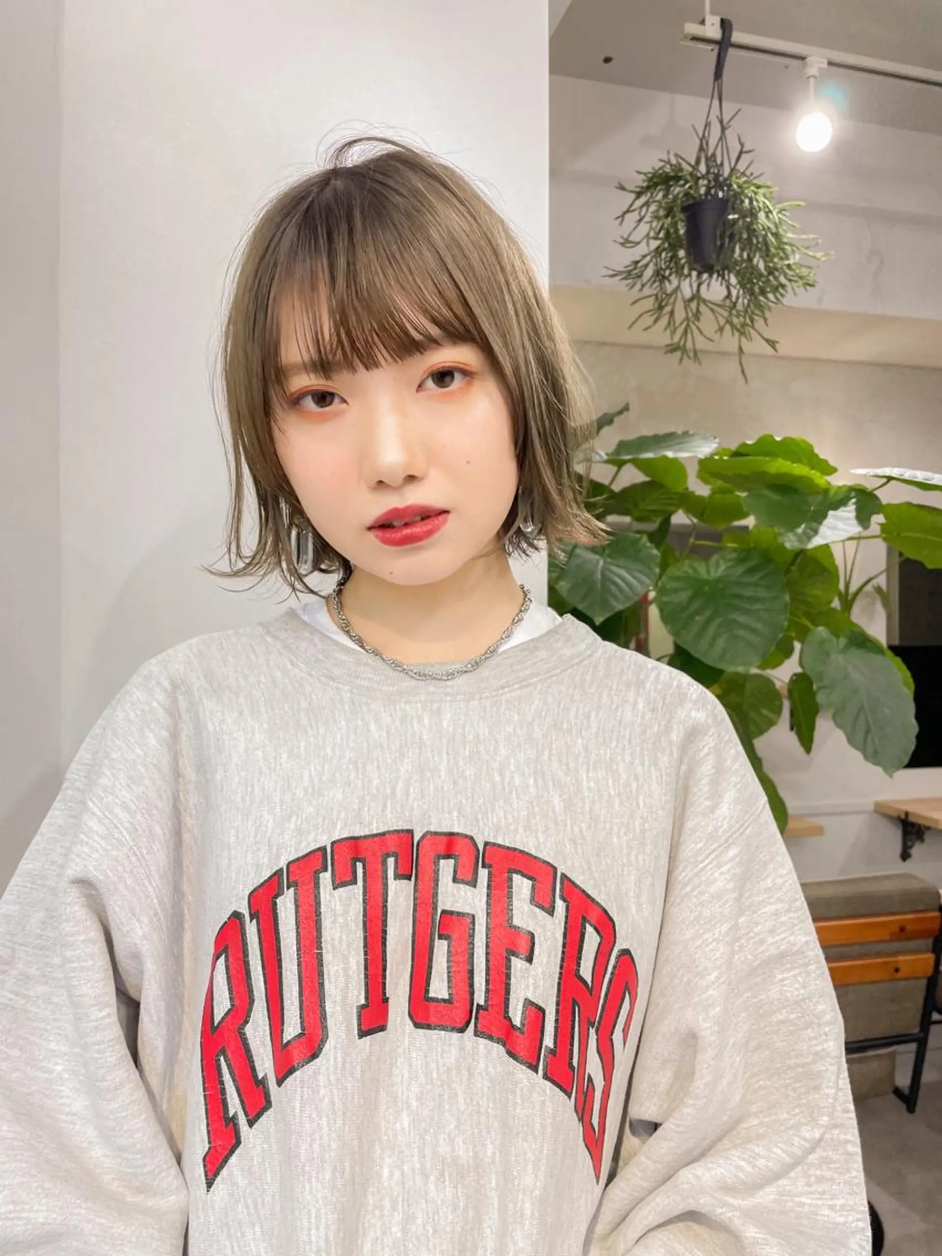 ショート カラー ベージュカラー ボブ パーマ* 顔まわり似合わせのヘアスタイル