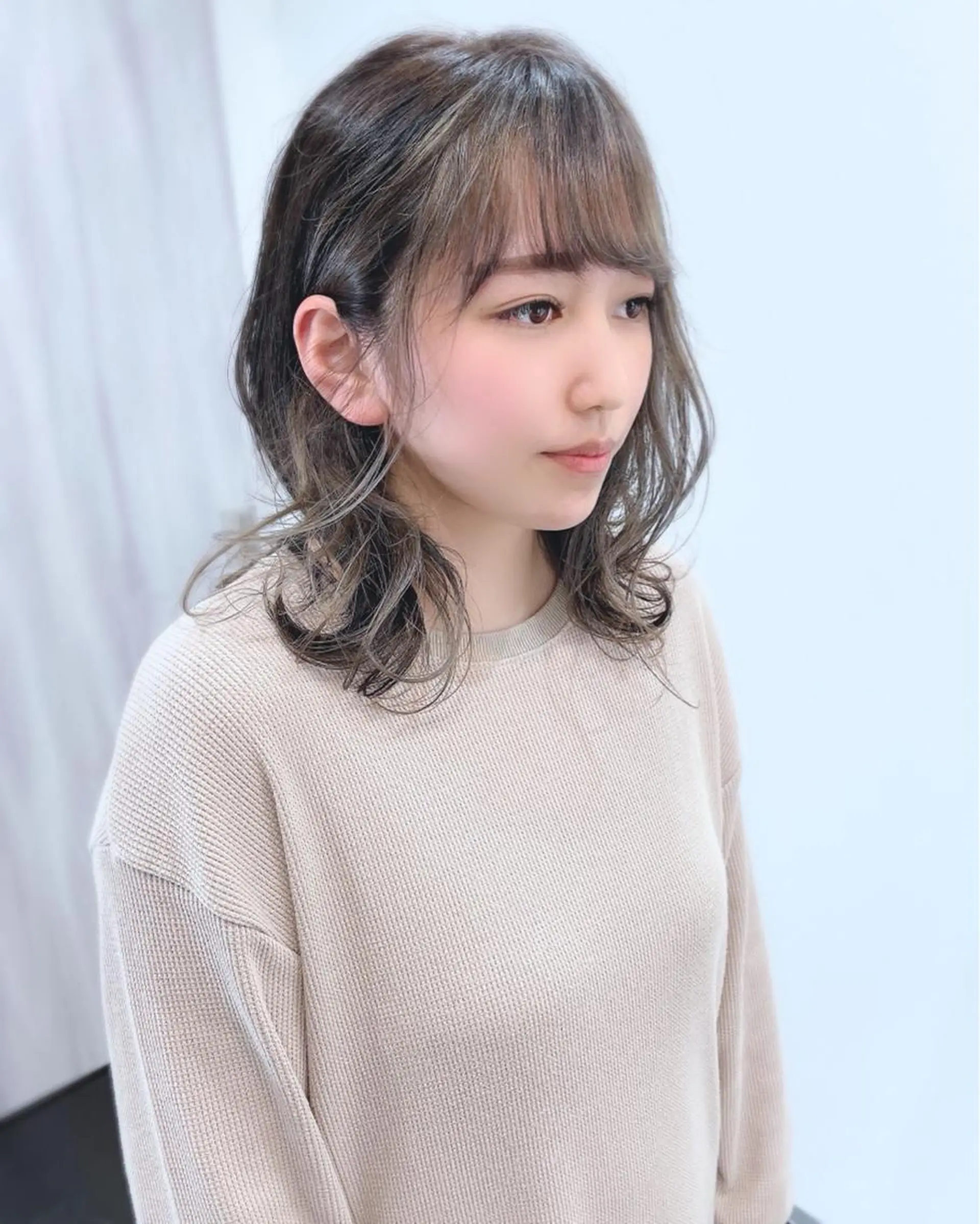 セミロング カラー ミストバング ブリーチ デザインカラー ダブルカラー  フェイスフレーミング ヘアカラー 柿本拓【全席完全個室 ログネオン】のヘアスタイル
