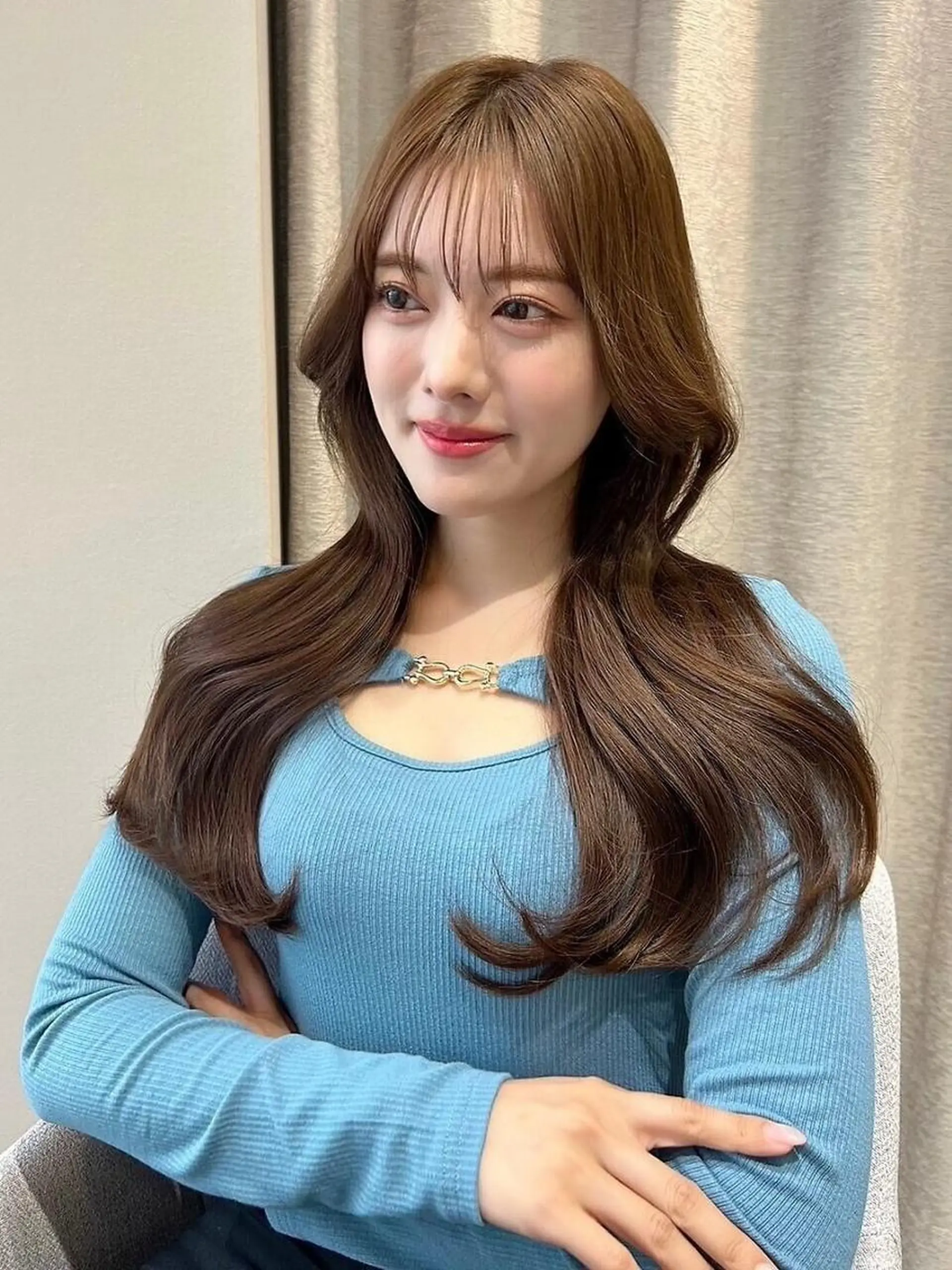 ロング 顔周りカット 韓国風ヘア カット 韓国ヘア＊レイヤー＊ 髪質改善＊IBUKIのヘアスタイル