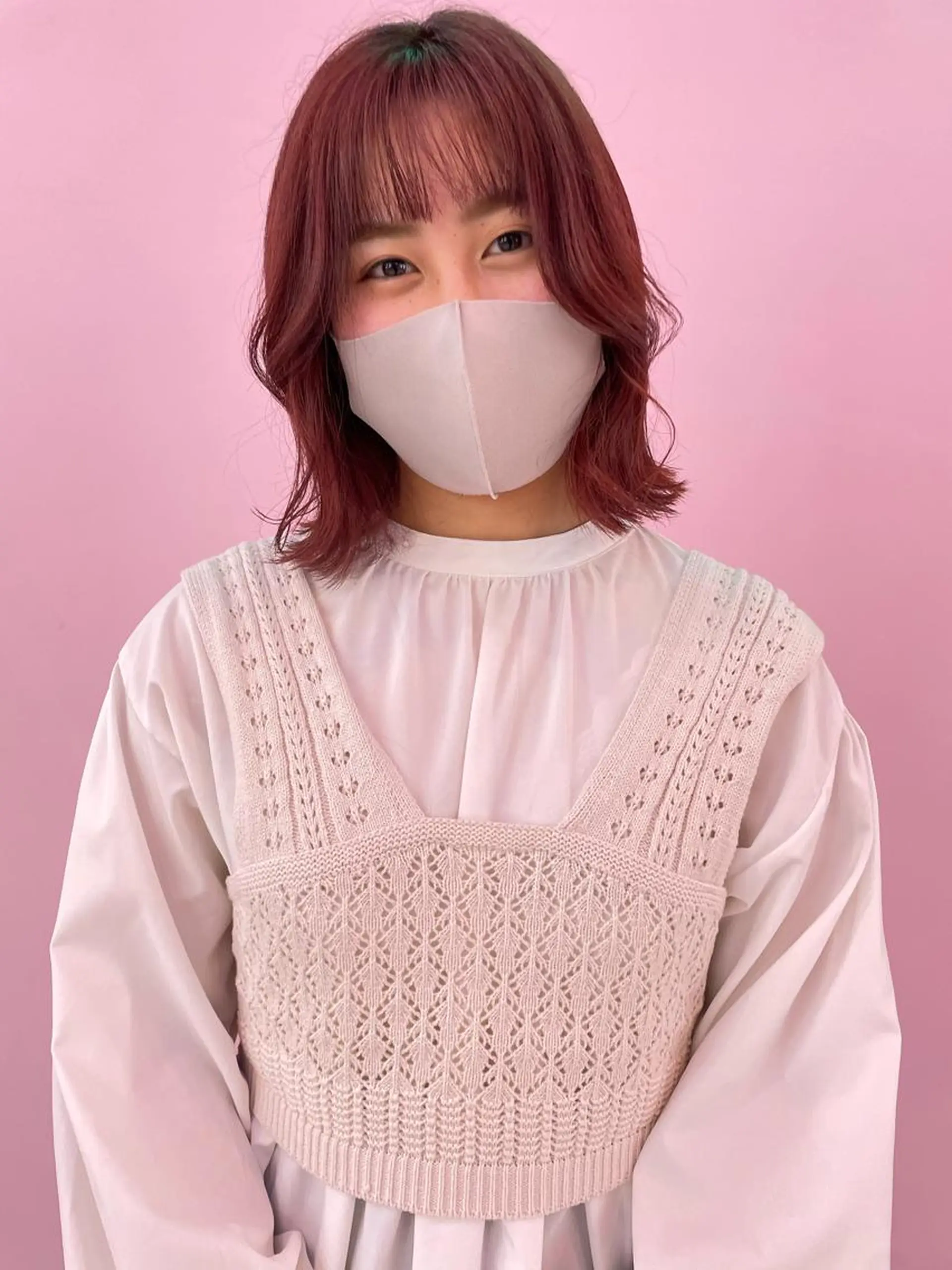 ミディアム カラー オレンジ ピンクカラー 外ハネヘア 心斎橋/ブリーチ minamiのヘアスタイル