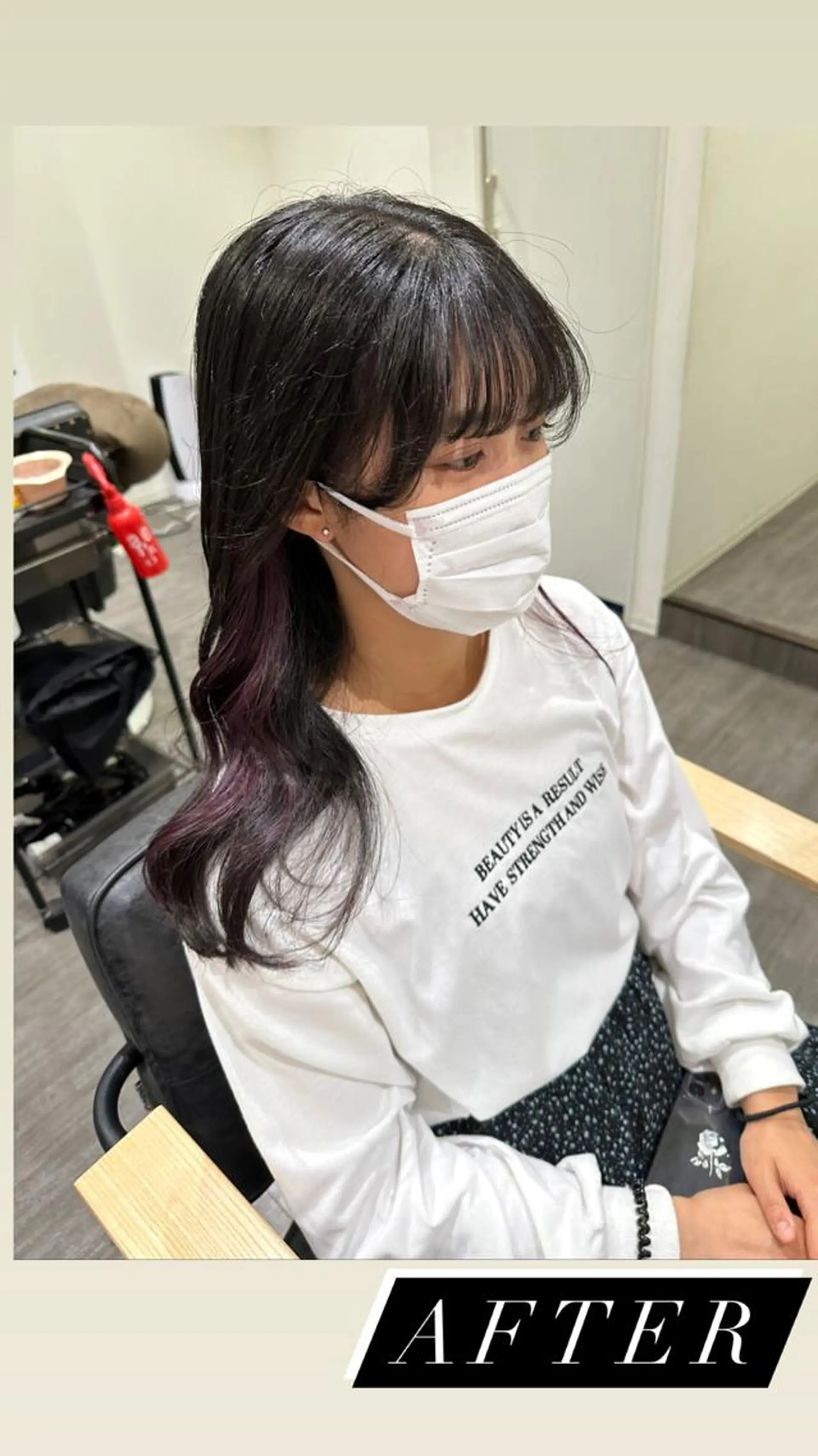 ロング カラー パープルカラー カット ヘアカラー トリートメント 上田 紗也のヘアスタイル
