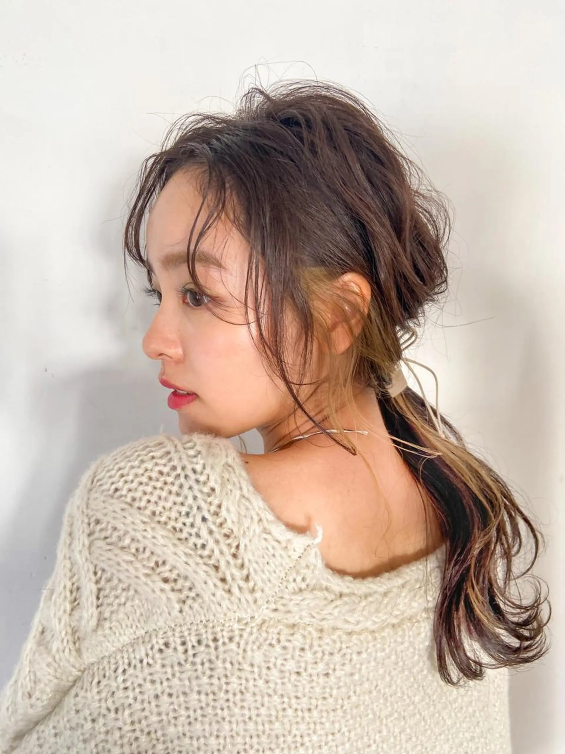 ロング カラー イヤリングカラー インナーカラー カット トリートメント ヘアセット 水野 雪 パーマ/暖色カラーのヘアスタイル