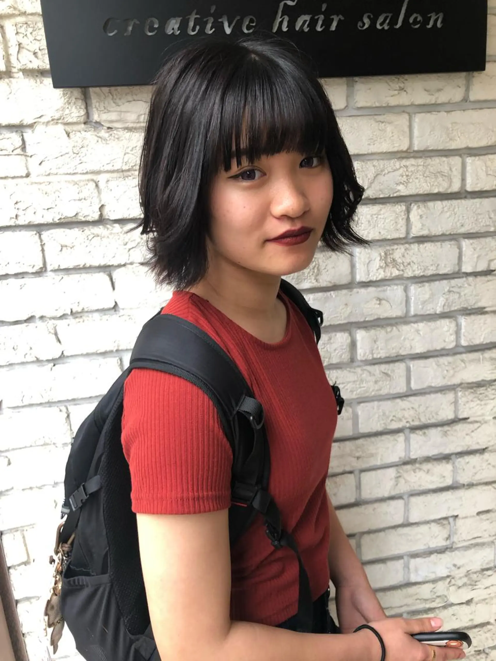 ショート ボブ 外ハネヘア カット ヘアカラー トリートメント 山崎 雄太のヘアスタイル
