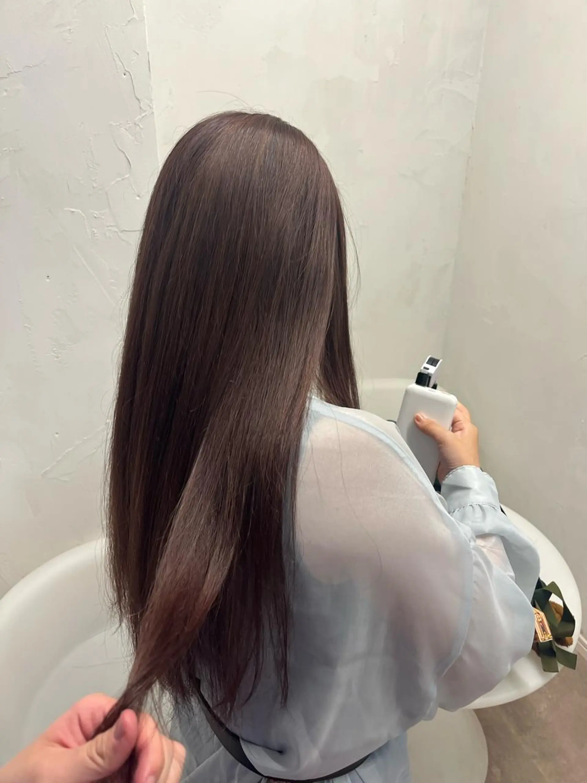 ロング カラー ブラウンカラー ピンクカラー ピンクブラウン カット 縮毛矯正 オダセイナ /石橋阪大前のヘアスタイル