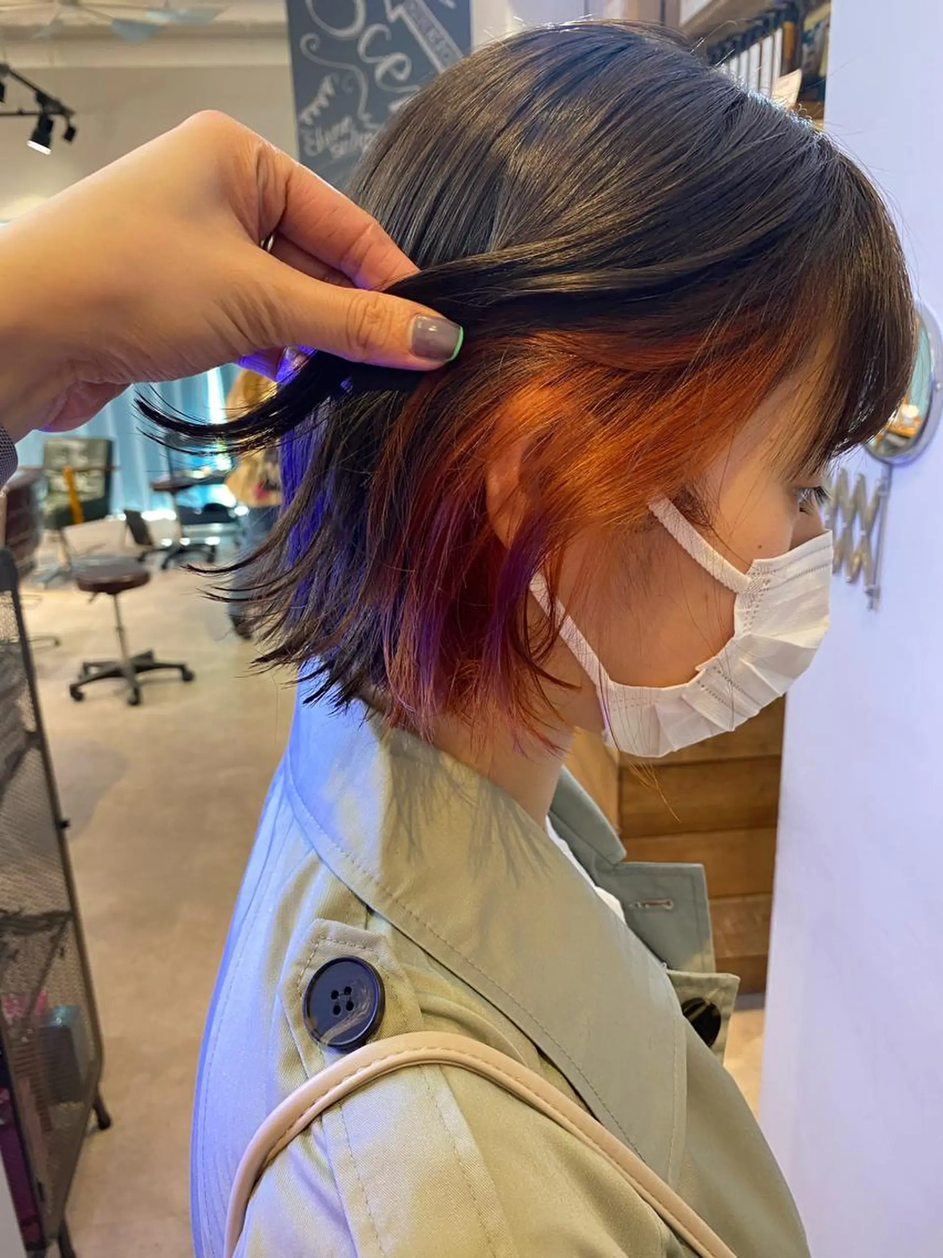 ショート カラー ブリーチ インナーカラー オレンジ カット ヘアカラー トリートメント scene.池袋所属・scene. haraのヘアスタイル