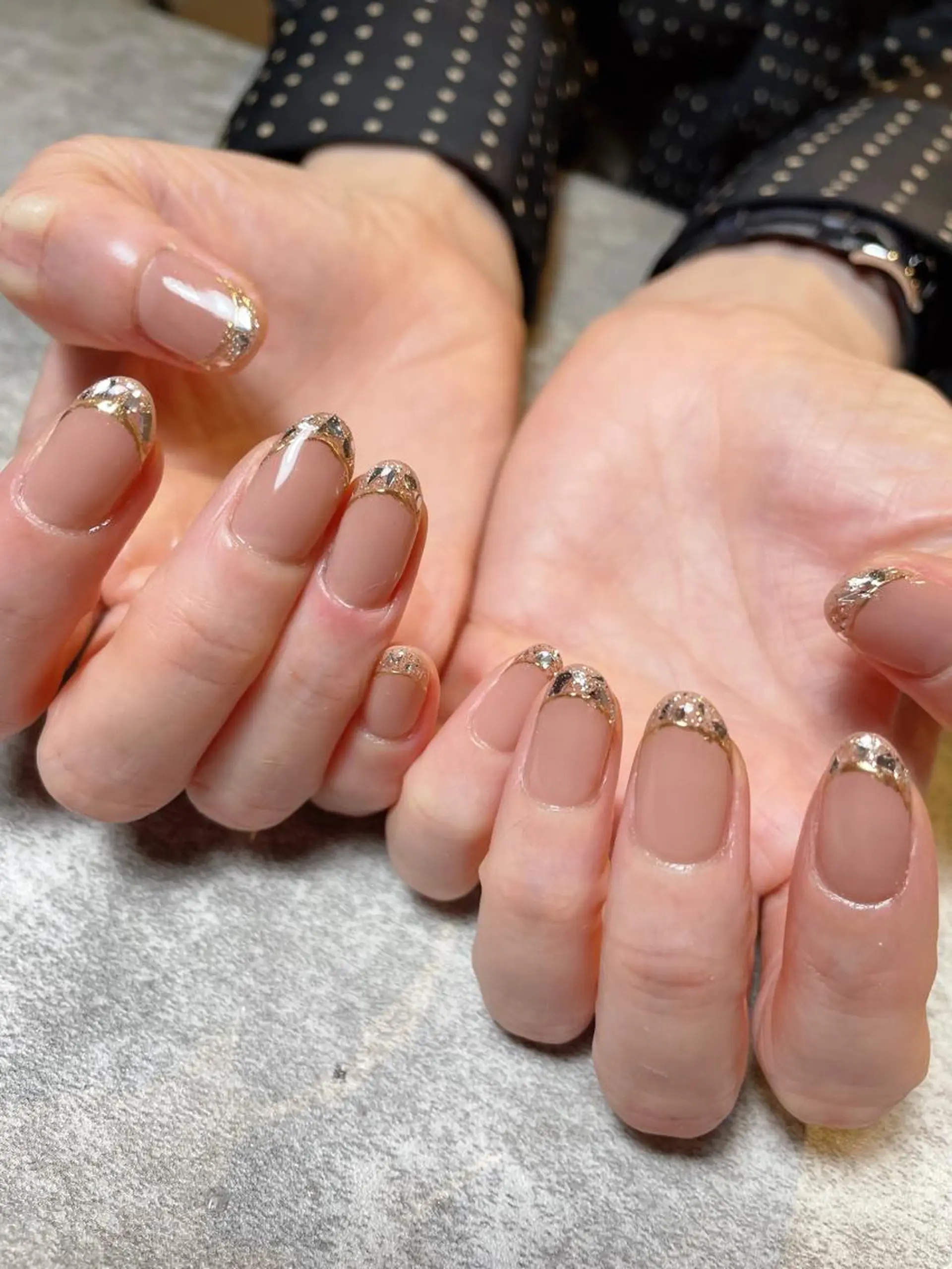 ネイル フレンチネイル ガラスフレンチ ゴールド キラキラネイル ラメ(グリッター) ハンドネイル ma riのネイルデザイン