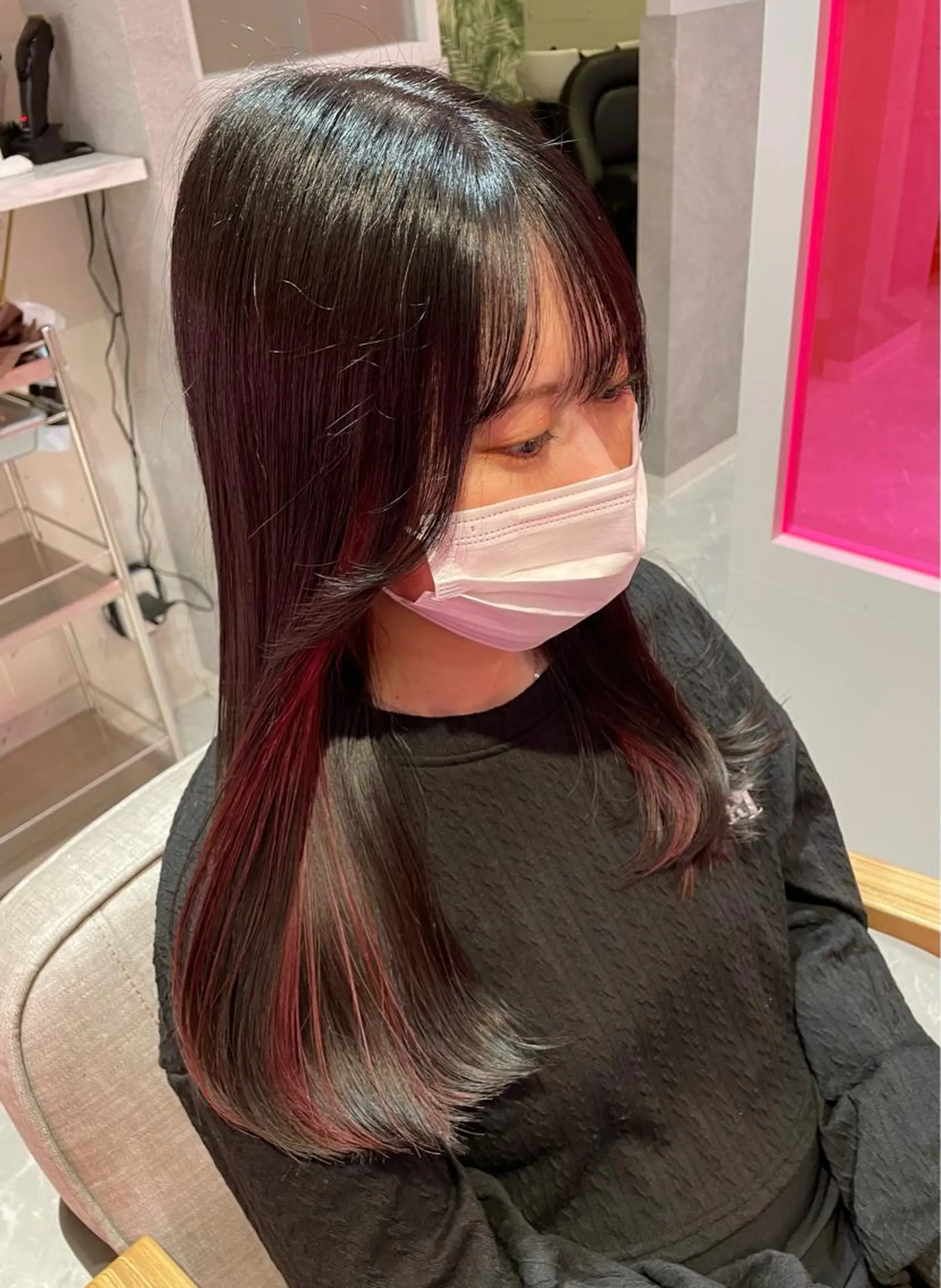 カラー 黒髪 ブルーカラー ブルーブラック 透明感カラー グレージュ パーソナルカラー 藤本夢のヘアスタイル