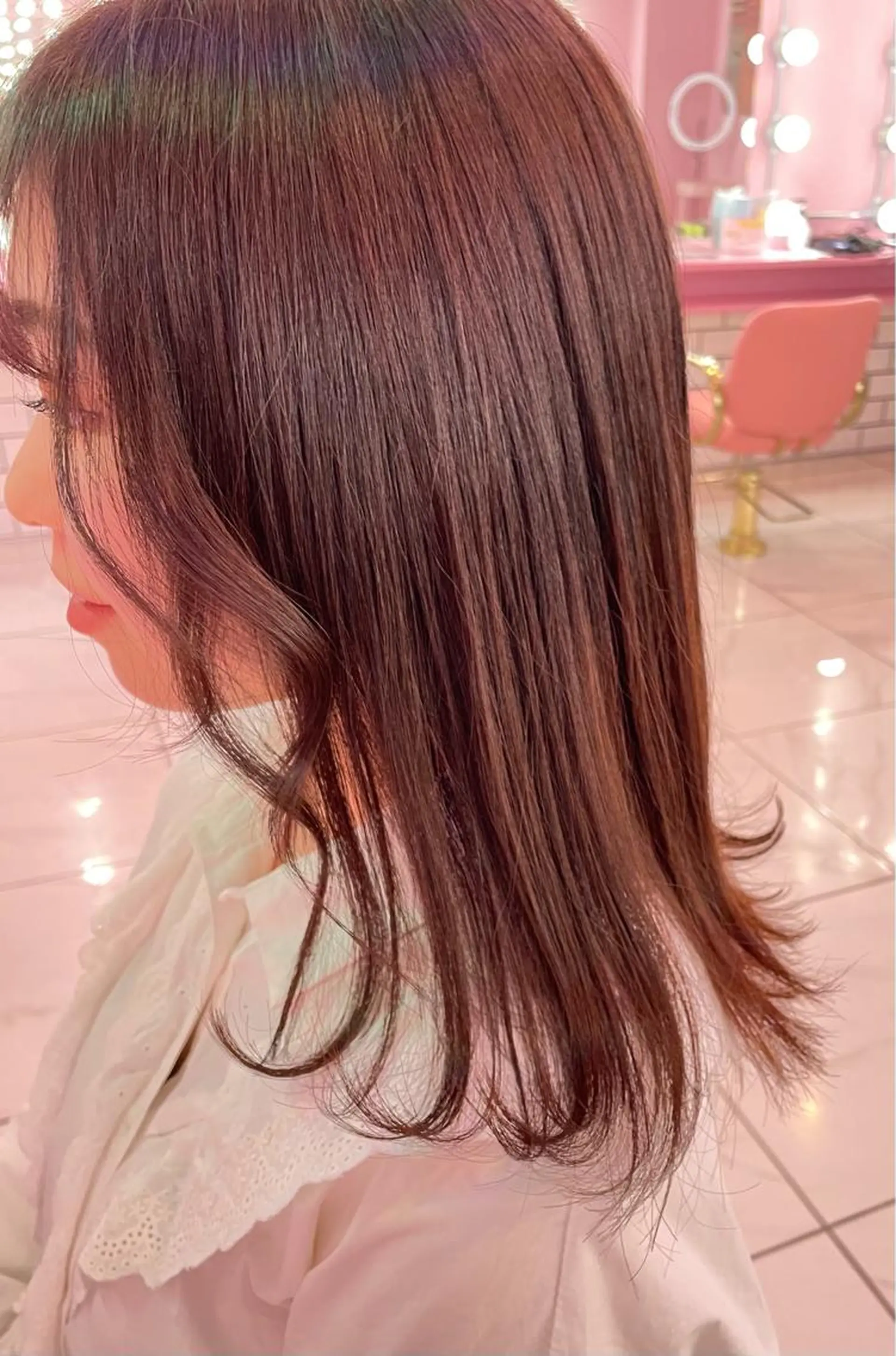 セミロング カラー ブリーチ ブリーチなしカラー ピンクカラー 心斎橋/ブリーチ minamiのヘアスタイル