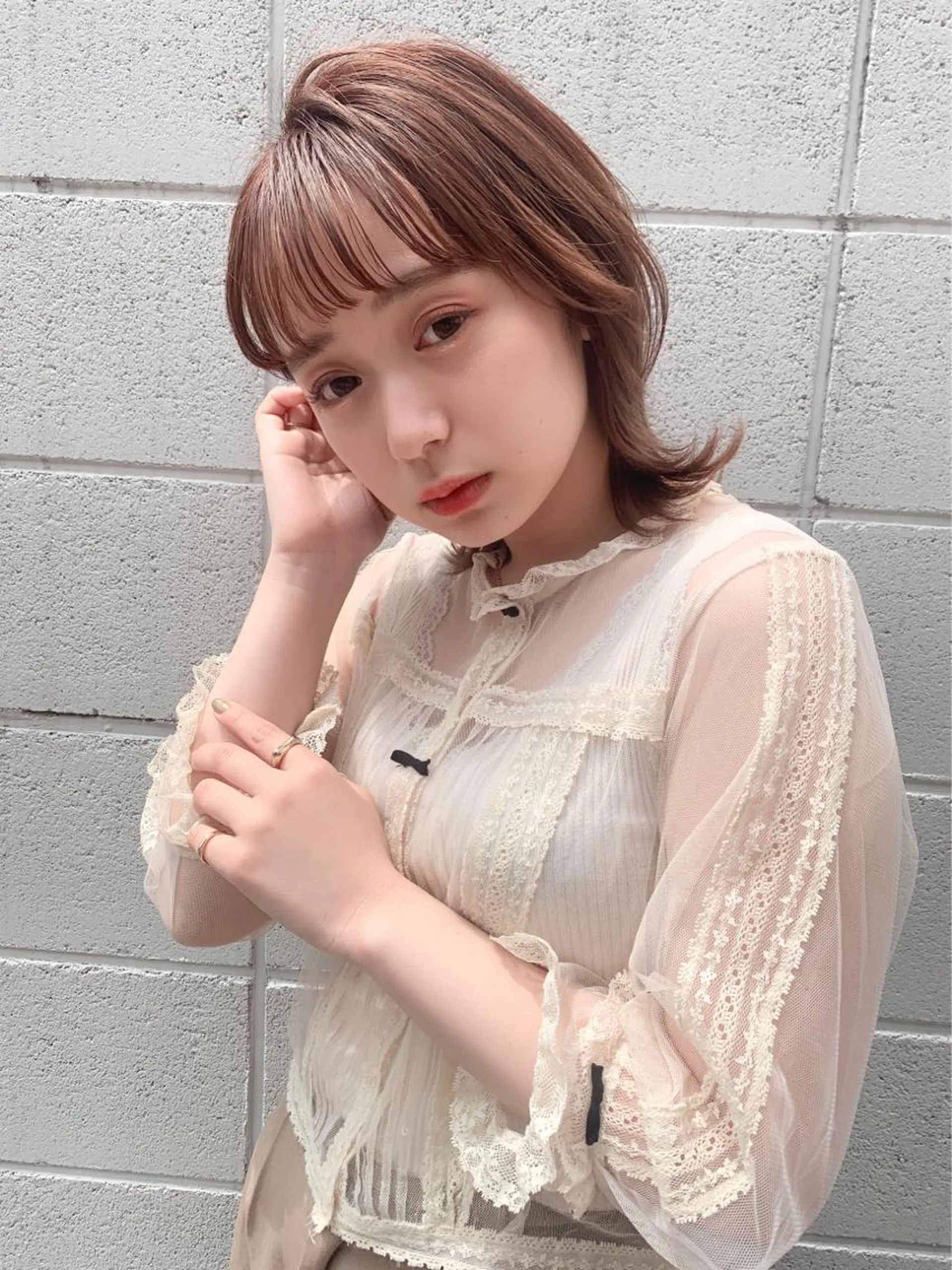 ミディアム カラー ハイライトカラー ボブ くびれヘア ハイライト 髪質改善カラー☆ ヘアアレンジmiyuのヘアスタイル