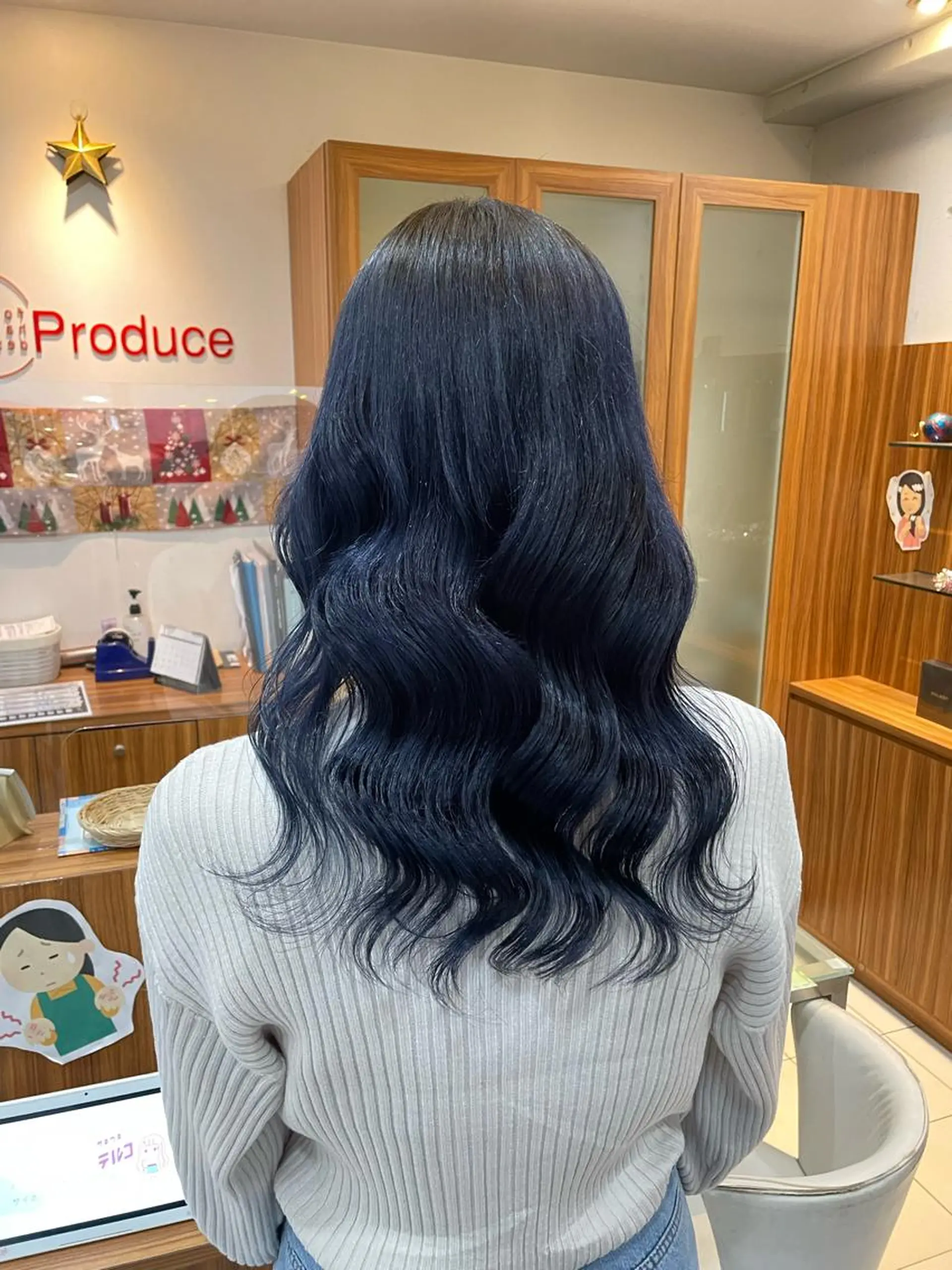 セミロング カラー 黒髪 ブルーカラー ブルーブラック share salon JAM 町田 center bldg【ジャム】所属・🤍🪄束間マツパ ゆうか💜のマツエク・マツパデザイン
