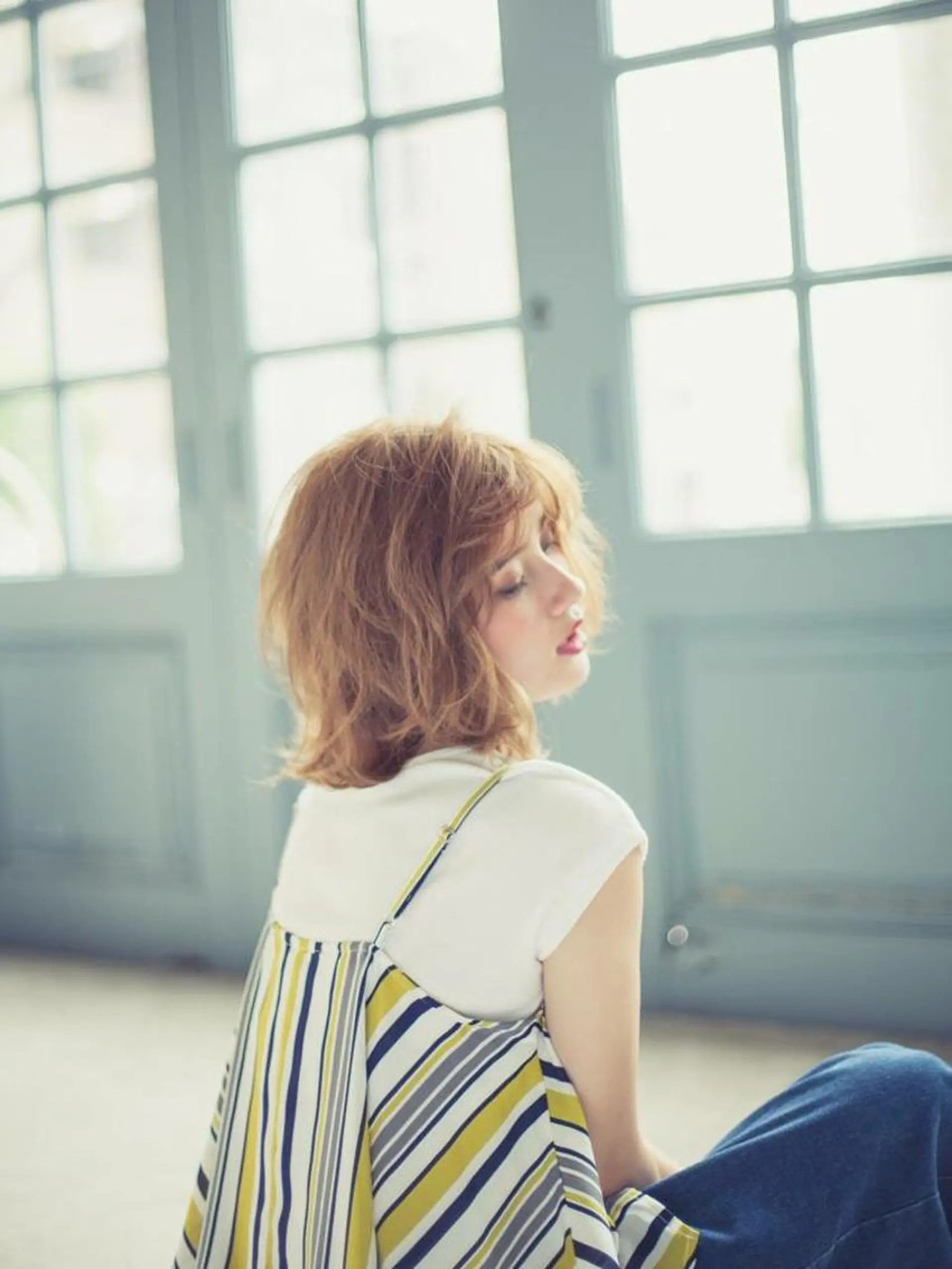 ミディアム パーマ カット ヘアカラー トリートメント 林 里美のヘアスタイル