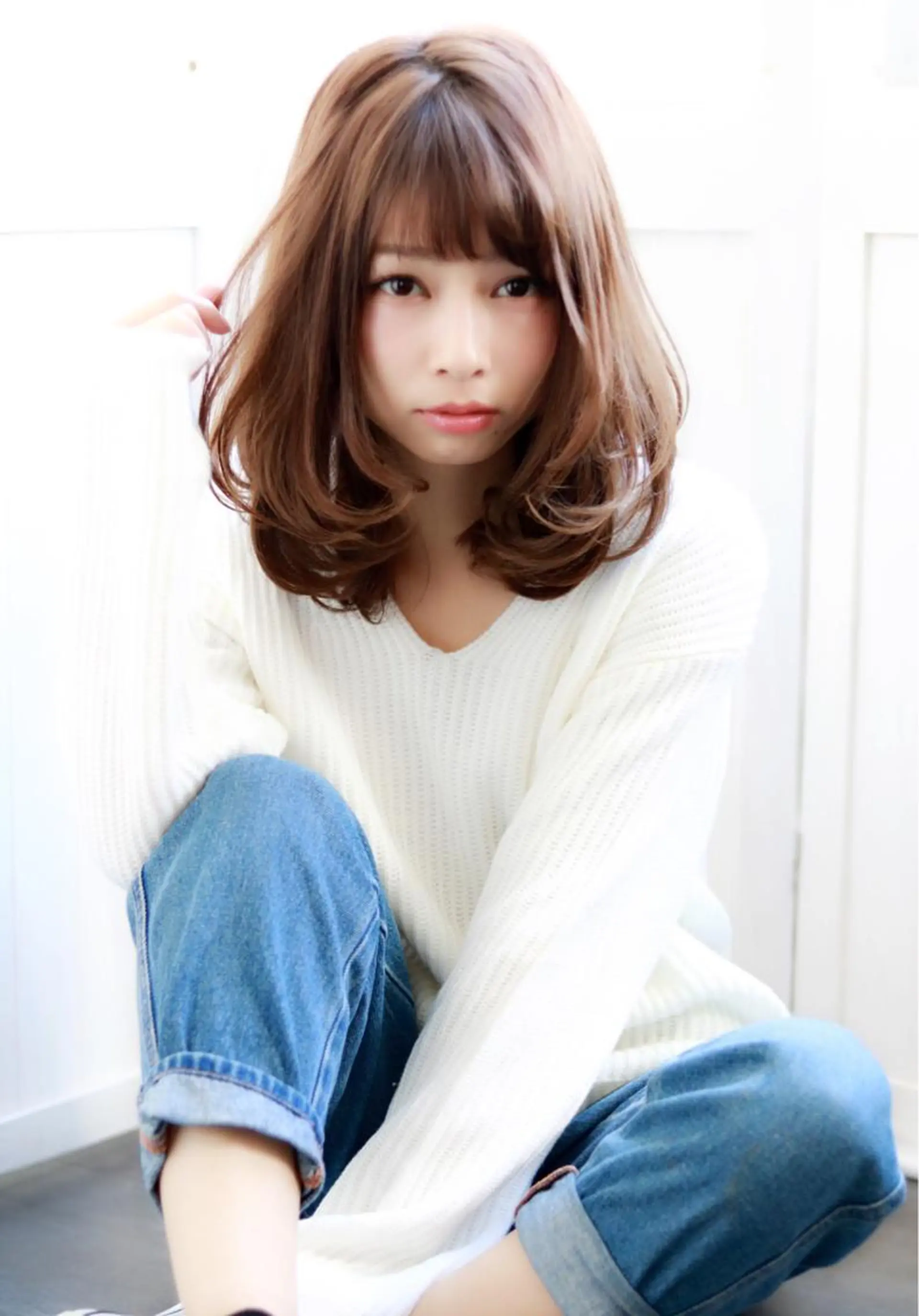 ミディアム カット 縮毛矯正 トリートメント ほさか しんごのヘアスタイル