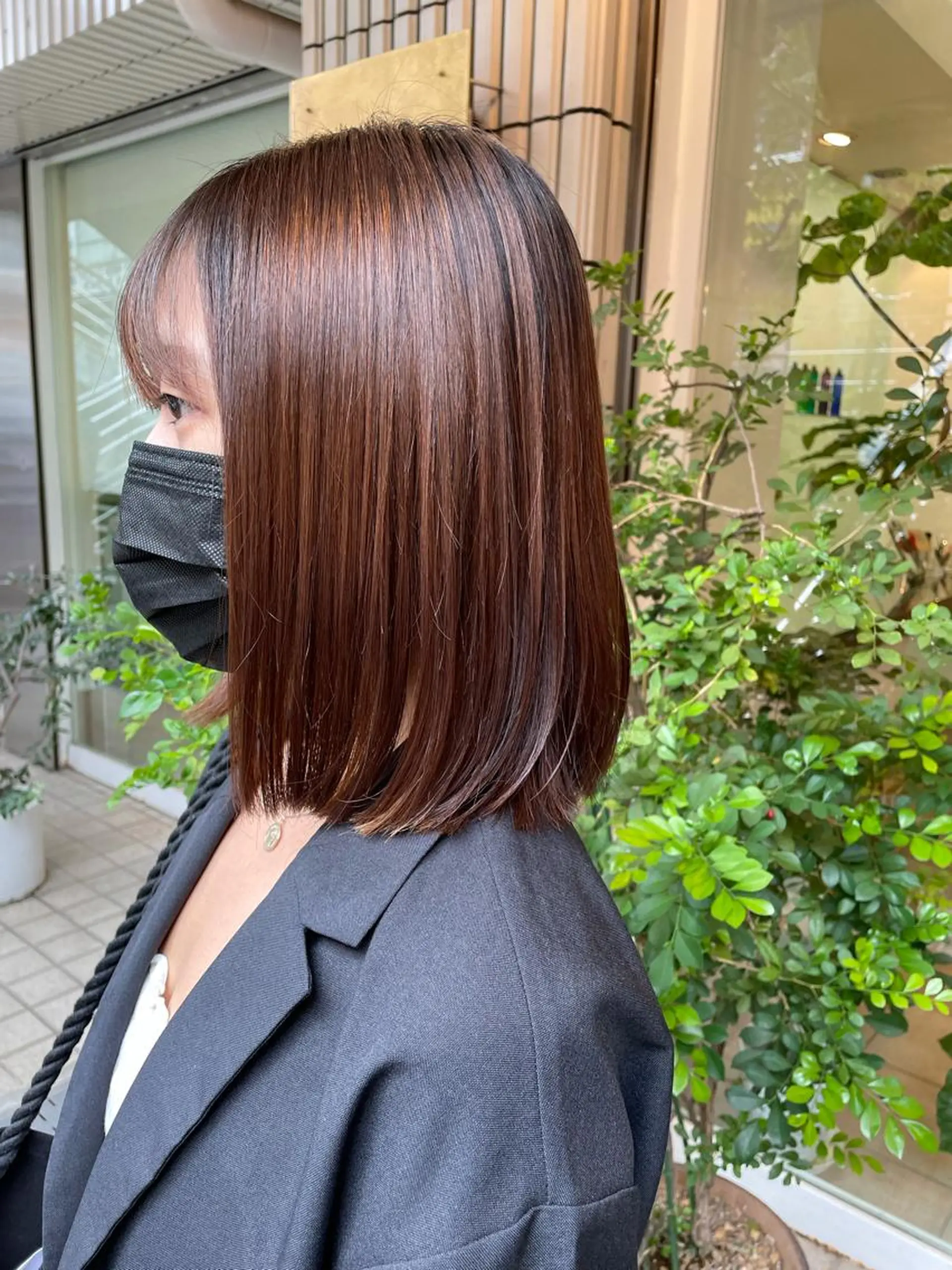ミディアム パーマ カット ヘアカラー 縮毛矯正 トリートメント 艶カラー🌙縮毛矯正 /ボブ【Reina】のヘアスタイル