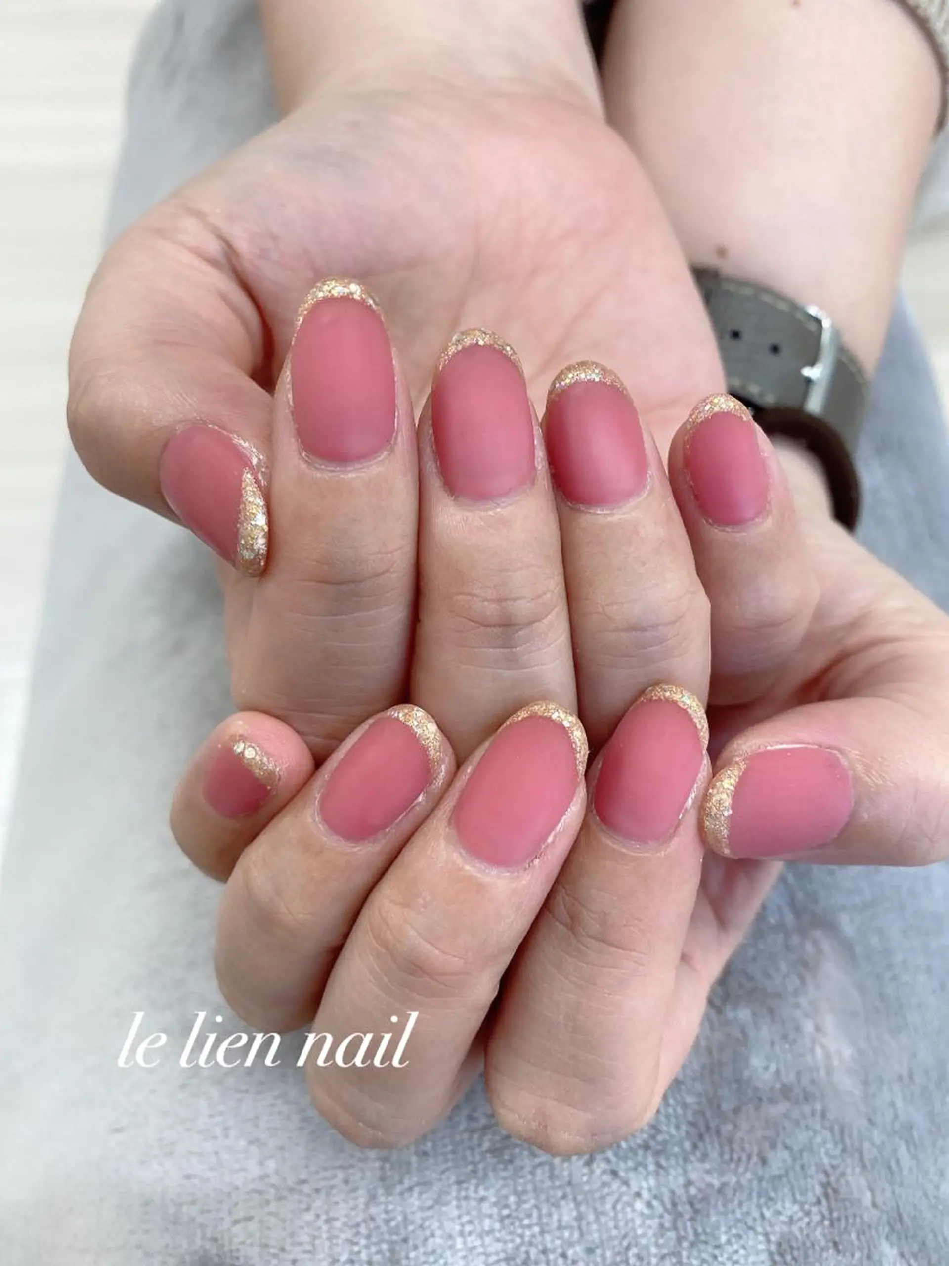 ネイル フレンチネイル キラキラネイル ラメ(グリッター) マットネイル ピンク ハンドネイル le lien nailのネイルデザイン