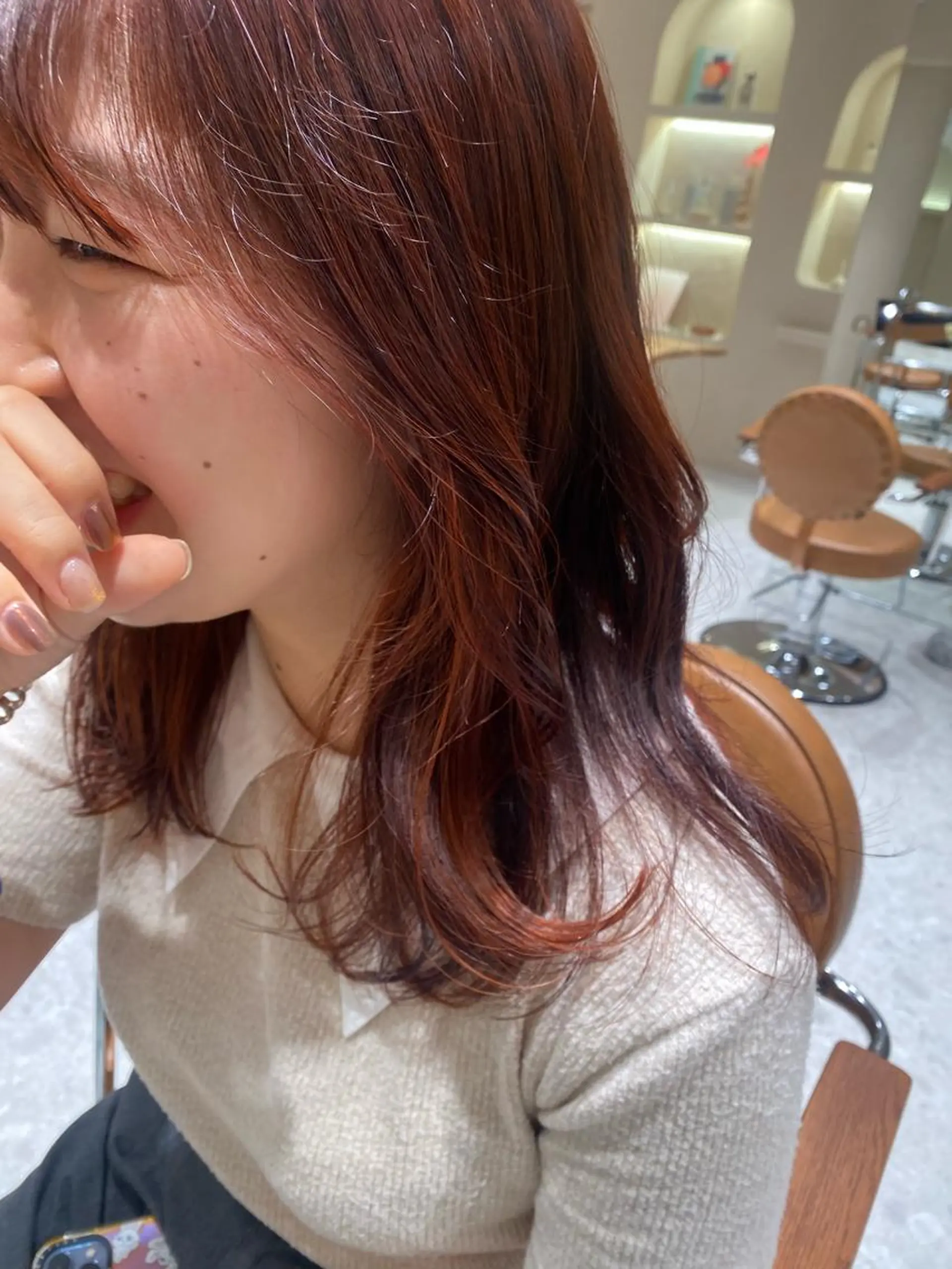 セミロング オレンジブラウン ヘアカラー トリートメント Marina /表参道のヘアスタイル