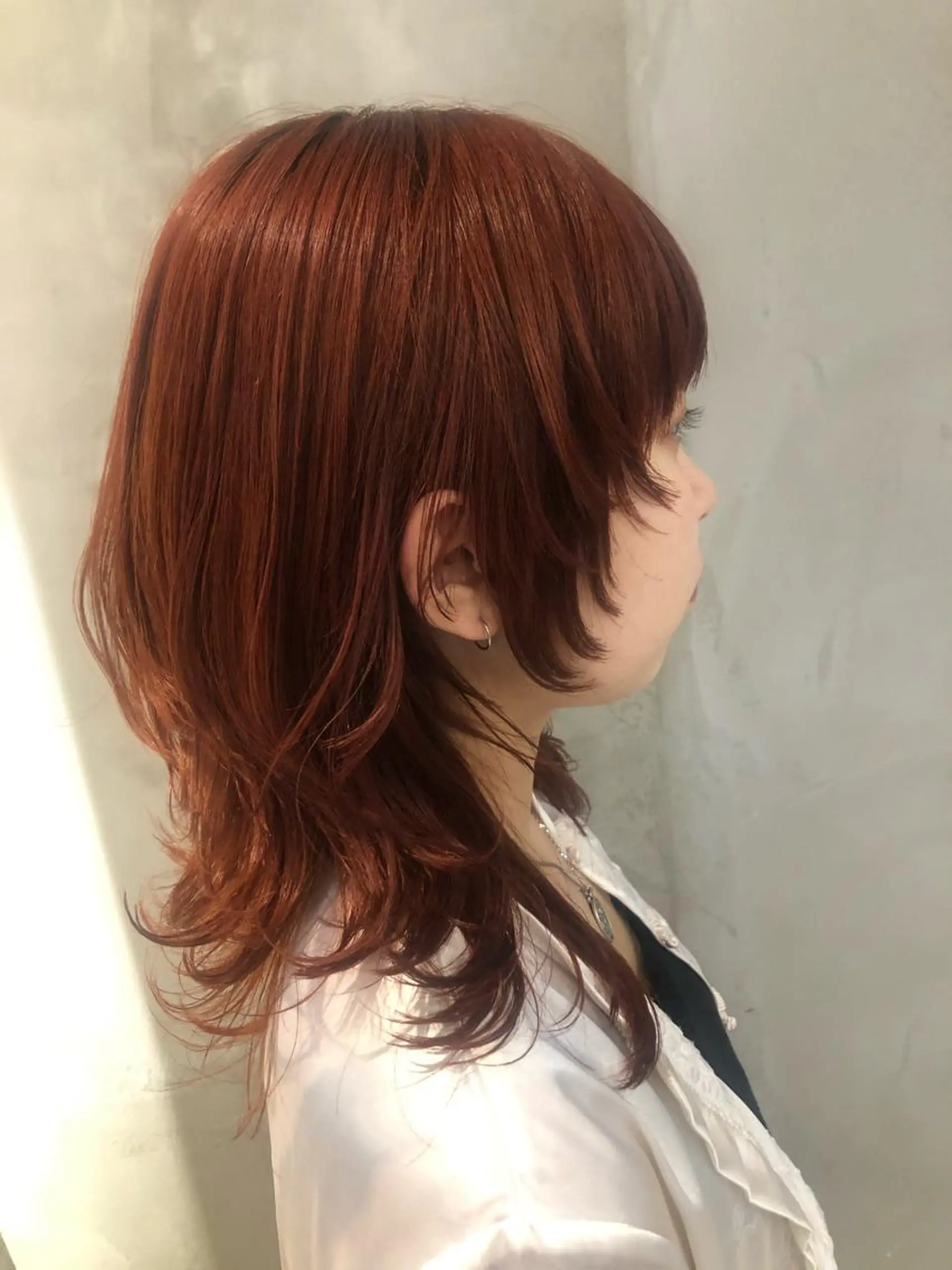 セミロング カラー パーマ ヘアアレンジ オレンジ ピンクカラー ウルフカット ヘアカラー トリートメント 顔周りcut・ご相談 =新宿しずく🇰🇷のヘアスタイル