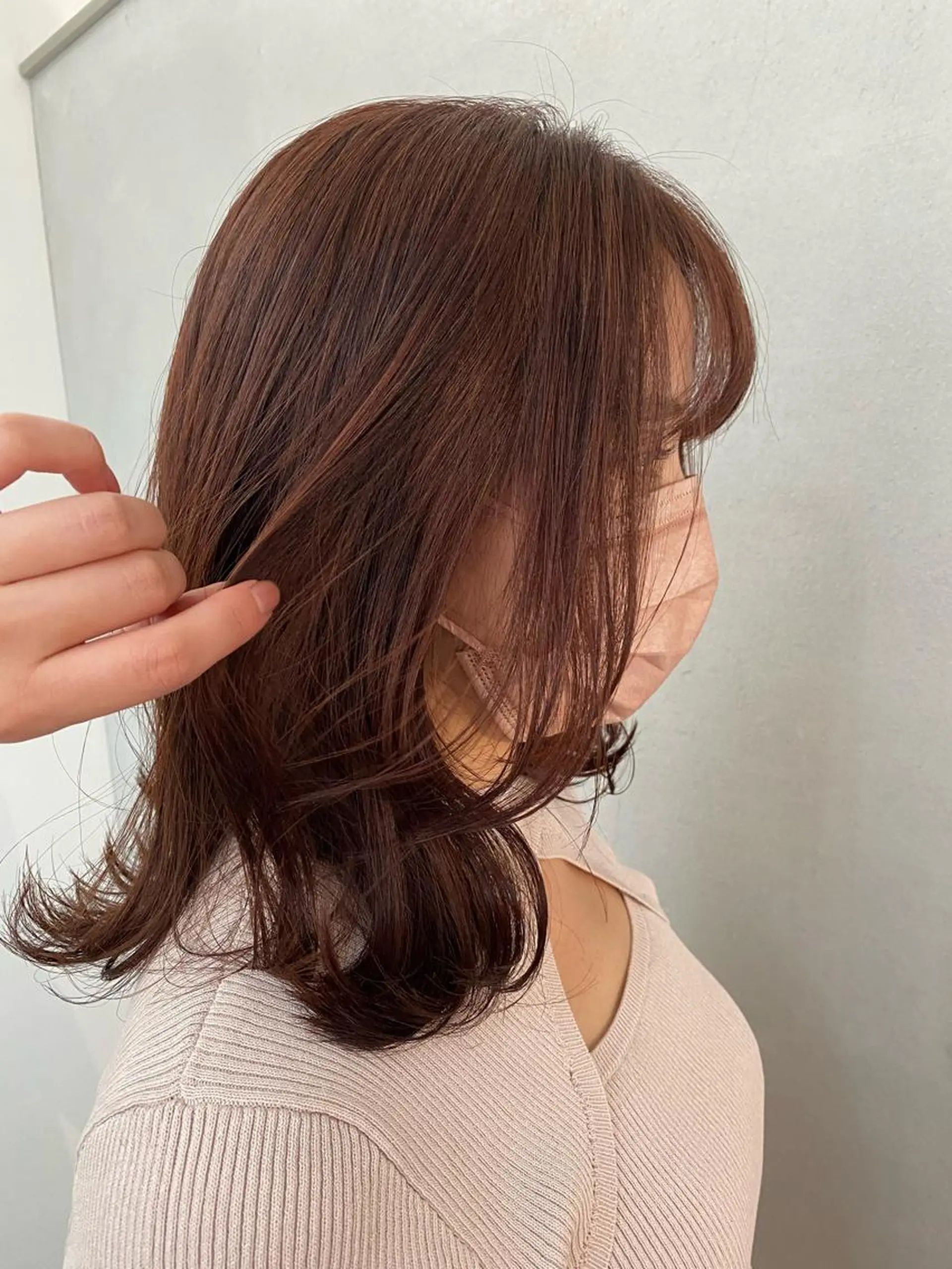 ミディアム オレンジブラウン 顔周りカット とびまつ /ショート/脱白髪染のヘアスタイル