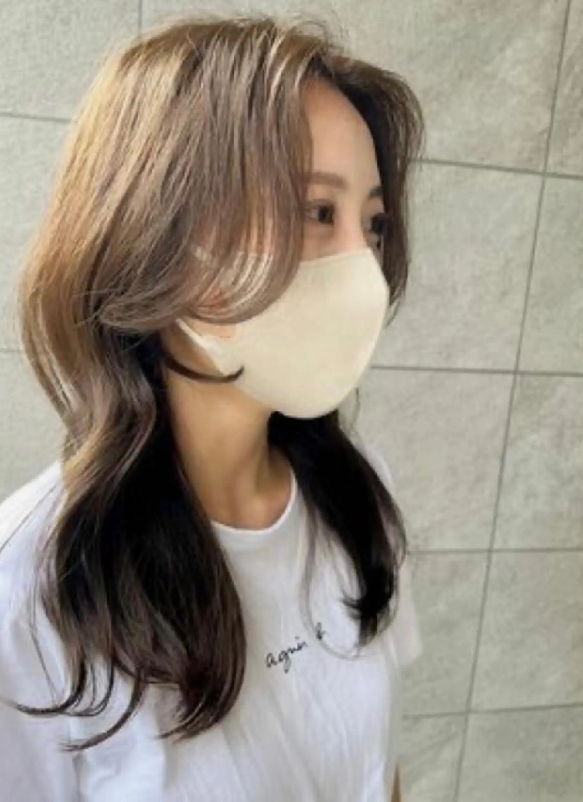 ミディアム ヘアセット ブリーチなしWカラー /酸性ストレート河本のヘアスタイル