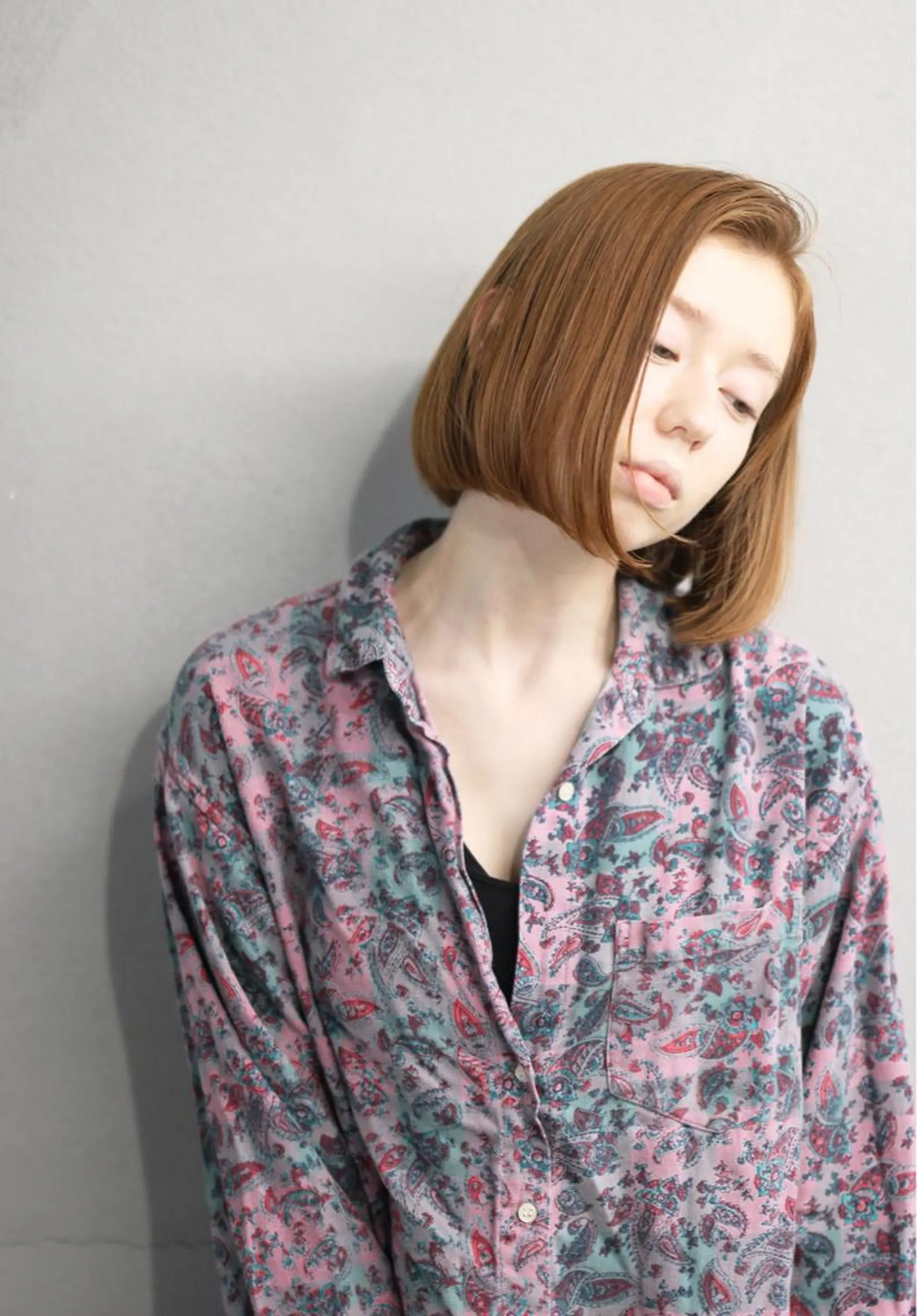 ショート カラー 切りっぱなしボブ ボブ カット ヘアカラー トリートメント ボブ/ショート/ 白髪染め/メンズ葛西のヘアスタイル