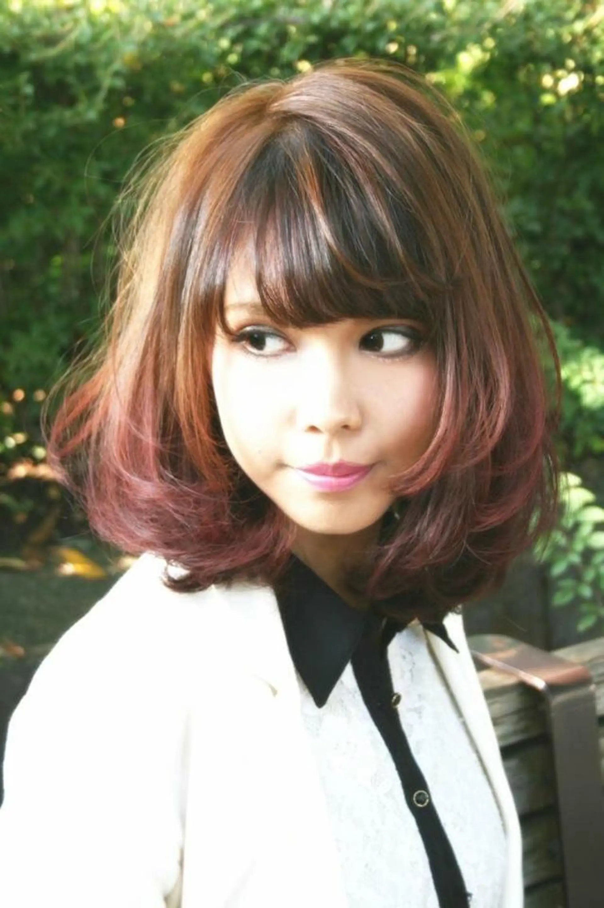 ミディアム カラー レッドカラー ボブ 田中 奈布のヘアスタイル