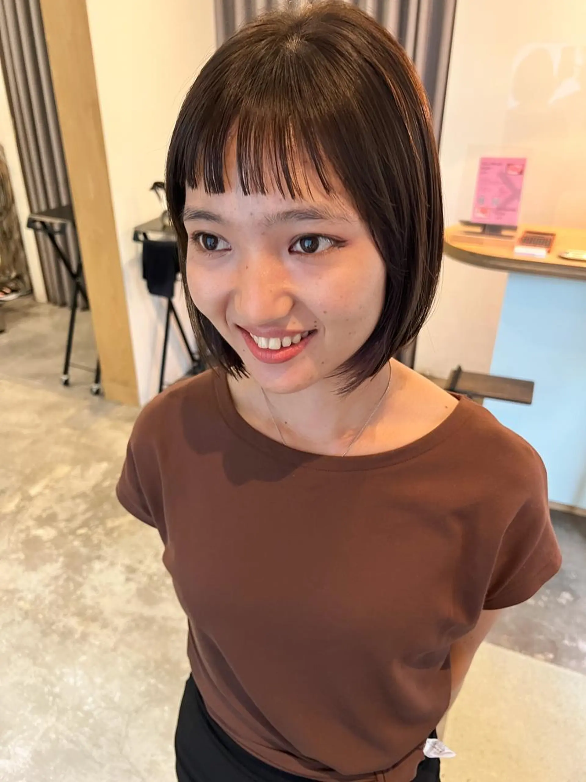 ショート カラー カット ヘアカラー ミディアムパーマ /癖毛パーマのヘアスタイル