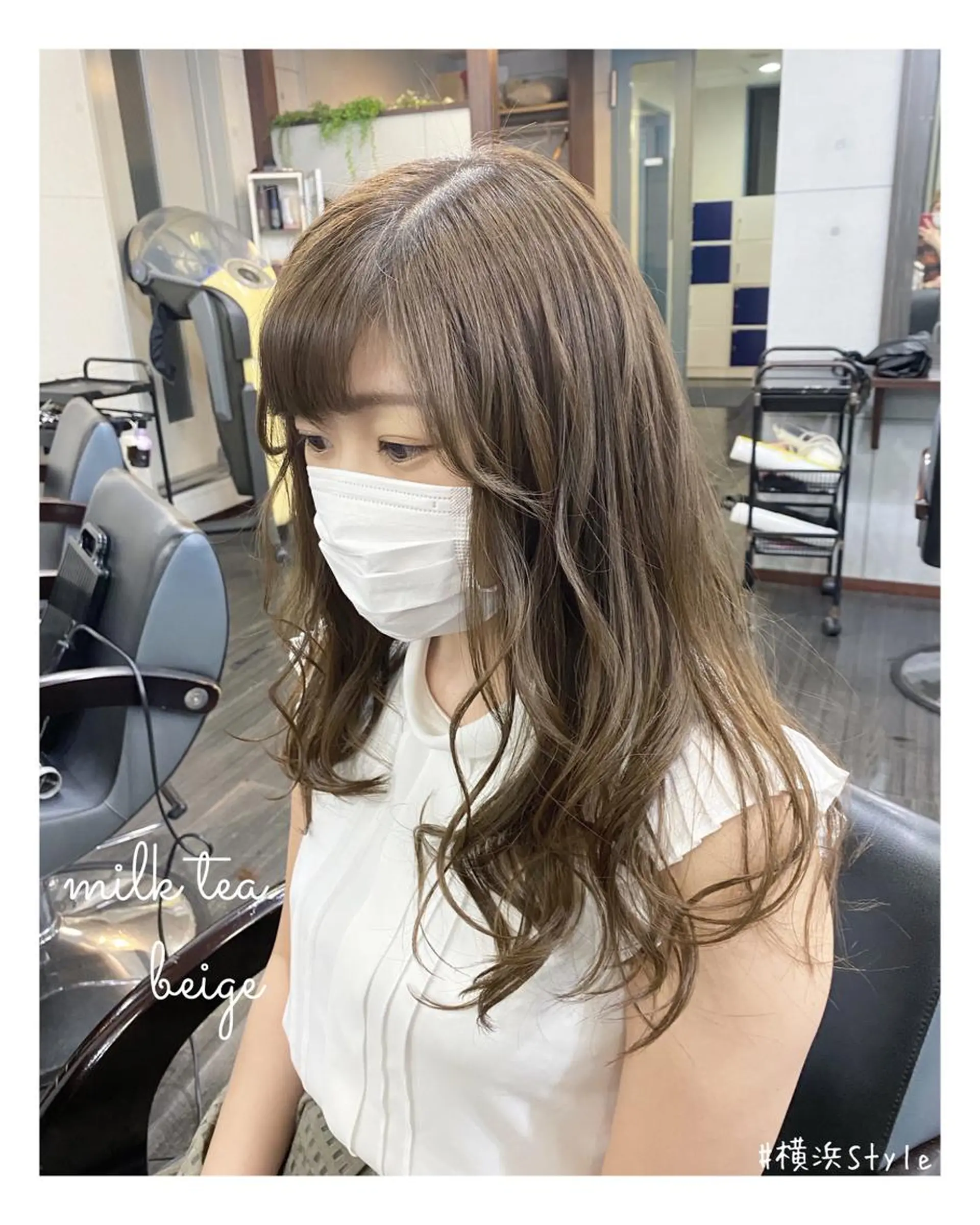 ロング カラー ベージュカラー ブリーチ ダブルカラー ミルクティーベージュ ブリーチなしカラー カット ヘアカラー トリートメント cocoru所属・＊横浜駅＊ 金子 誠也のヘアスタイル