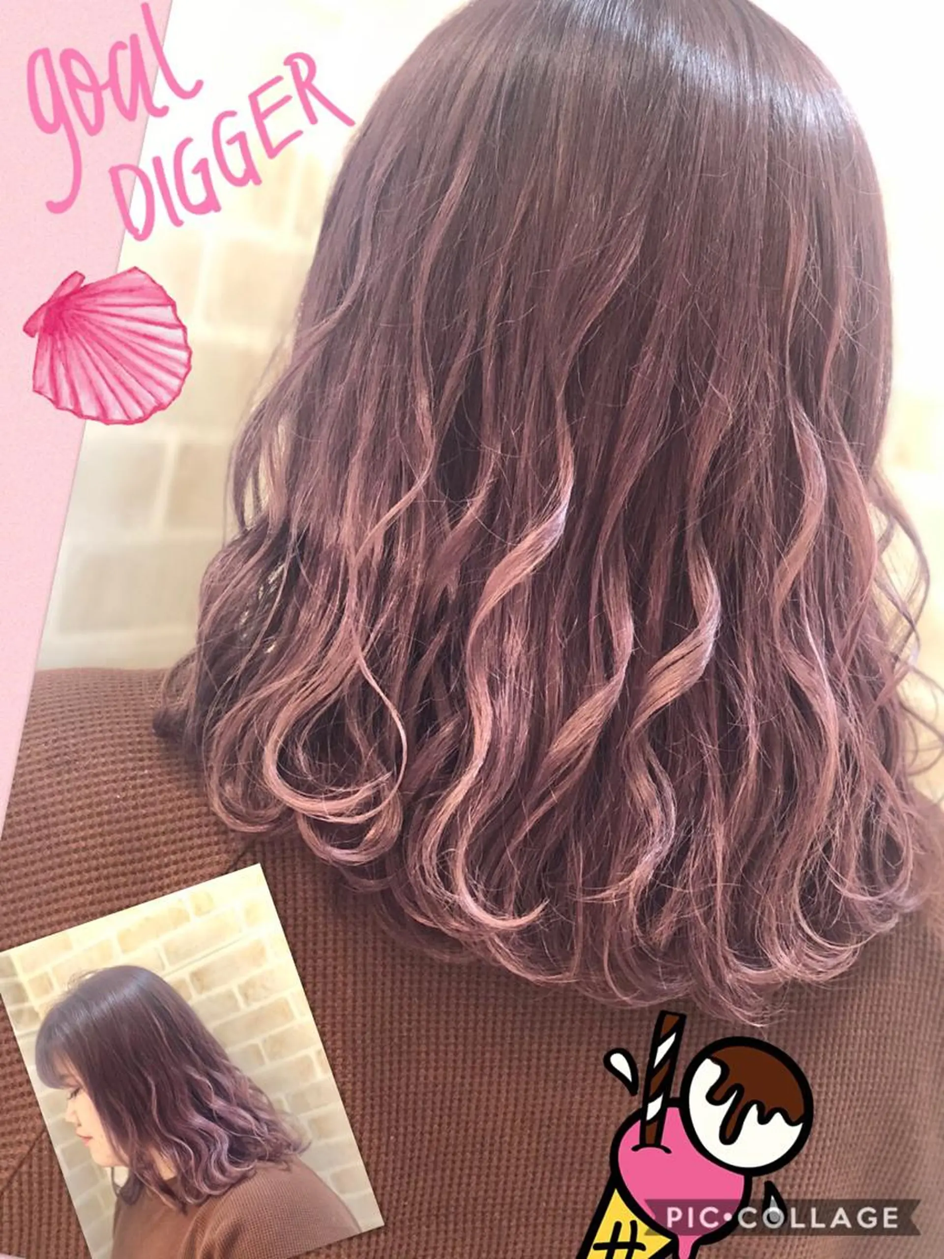 ミディアム カラー イルミナカラー ピンクカラー ピンクパープル パープルカラー 永島 桜のヘアスタイル