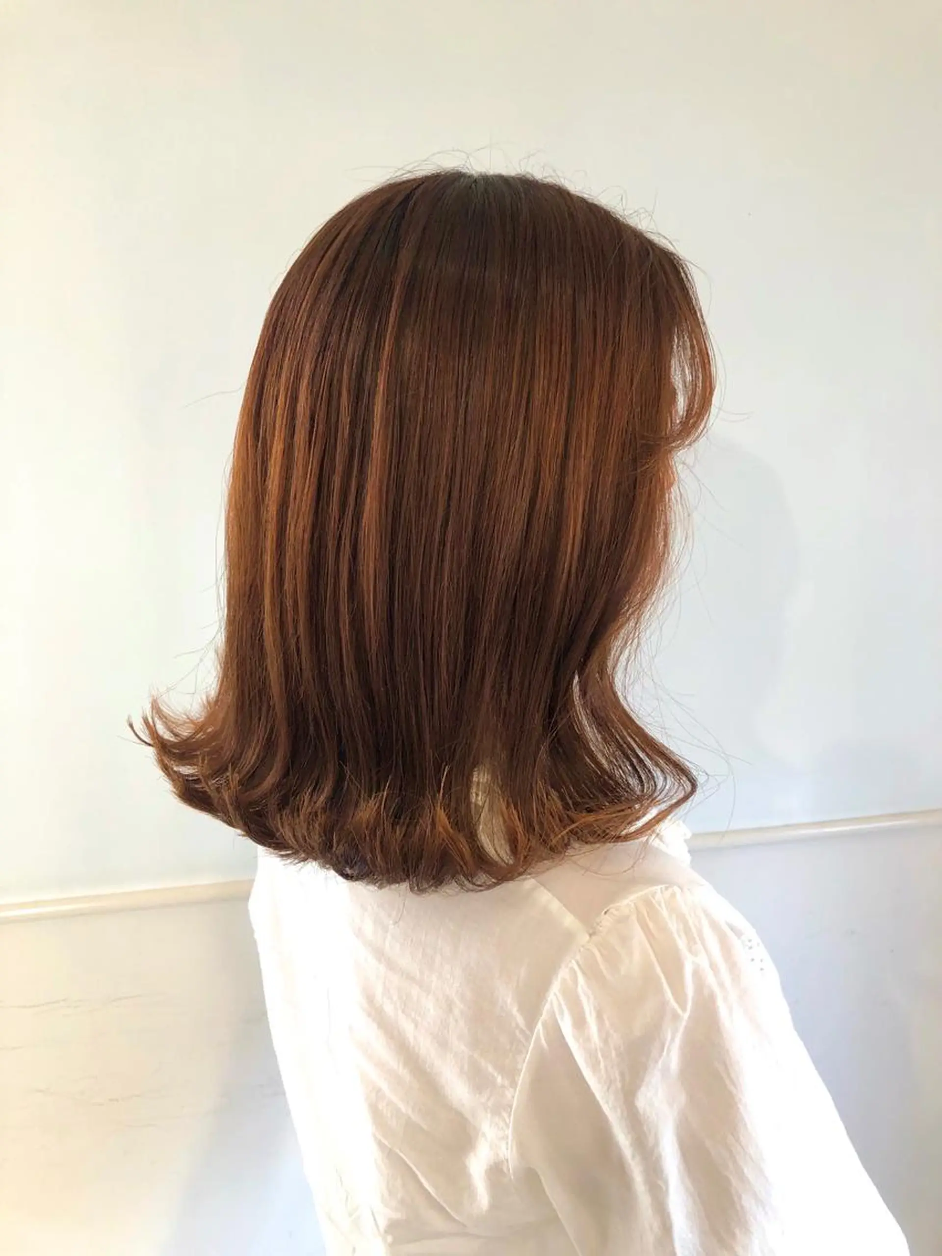 セミロング カラー オレンジ 外ハネヘア GO TODAY  SHAiRE SALON岡山所属・Sana/ 耳ツボ/インナーのヘアスタイル