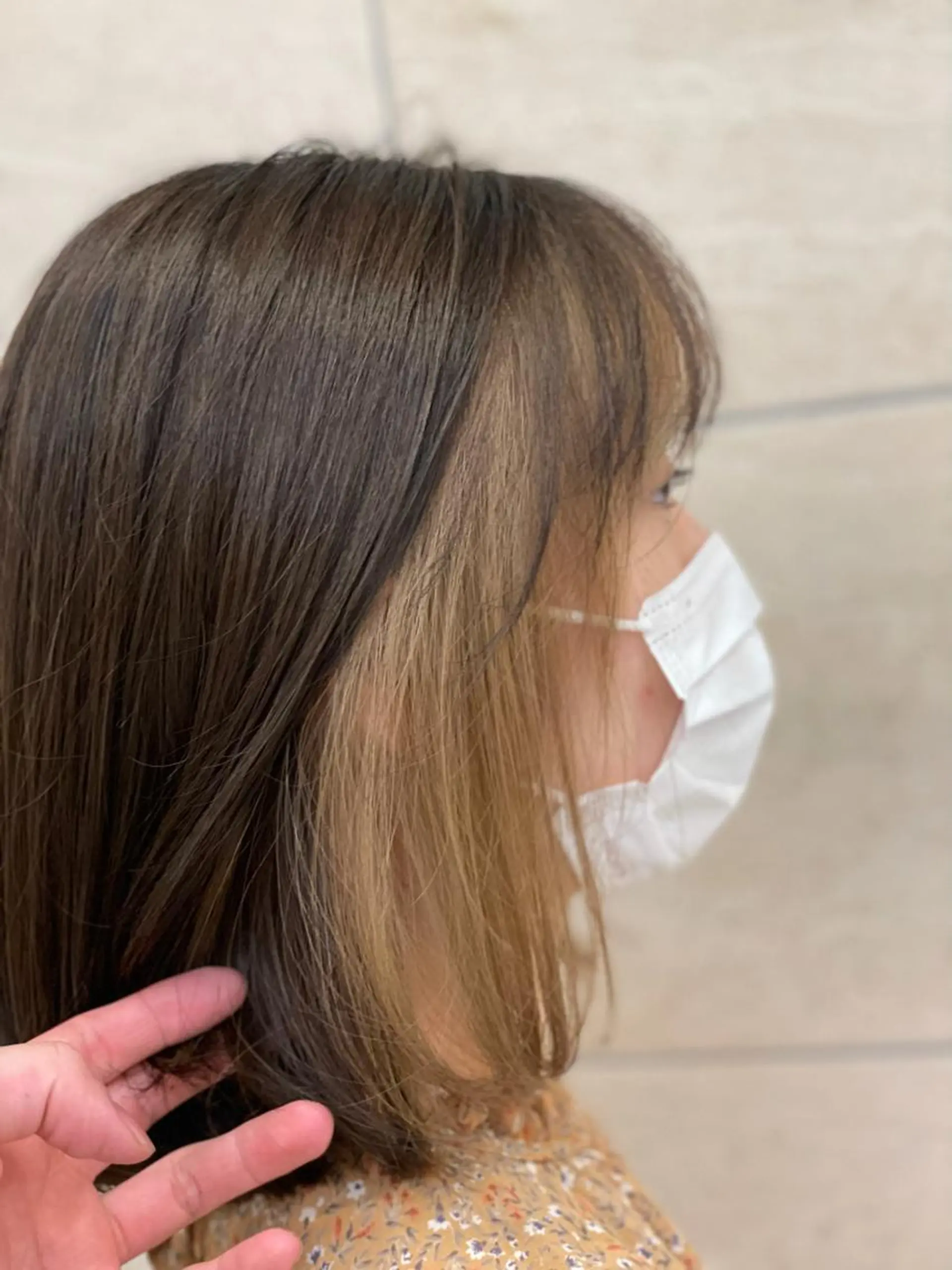 ミディアム カラー ミストバング ベージュカラー  フェイスフレーミング ミルクティーベージュ ボブ/ショート/ パーマ/shinのヘアスタイル