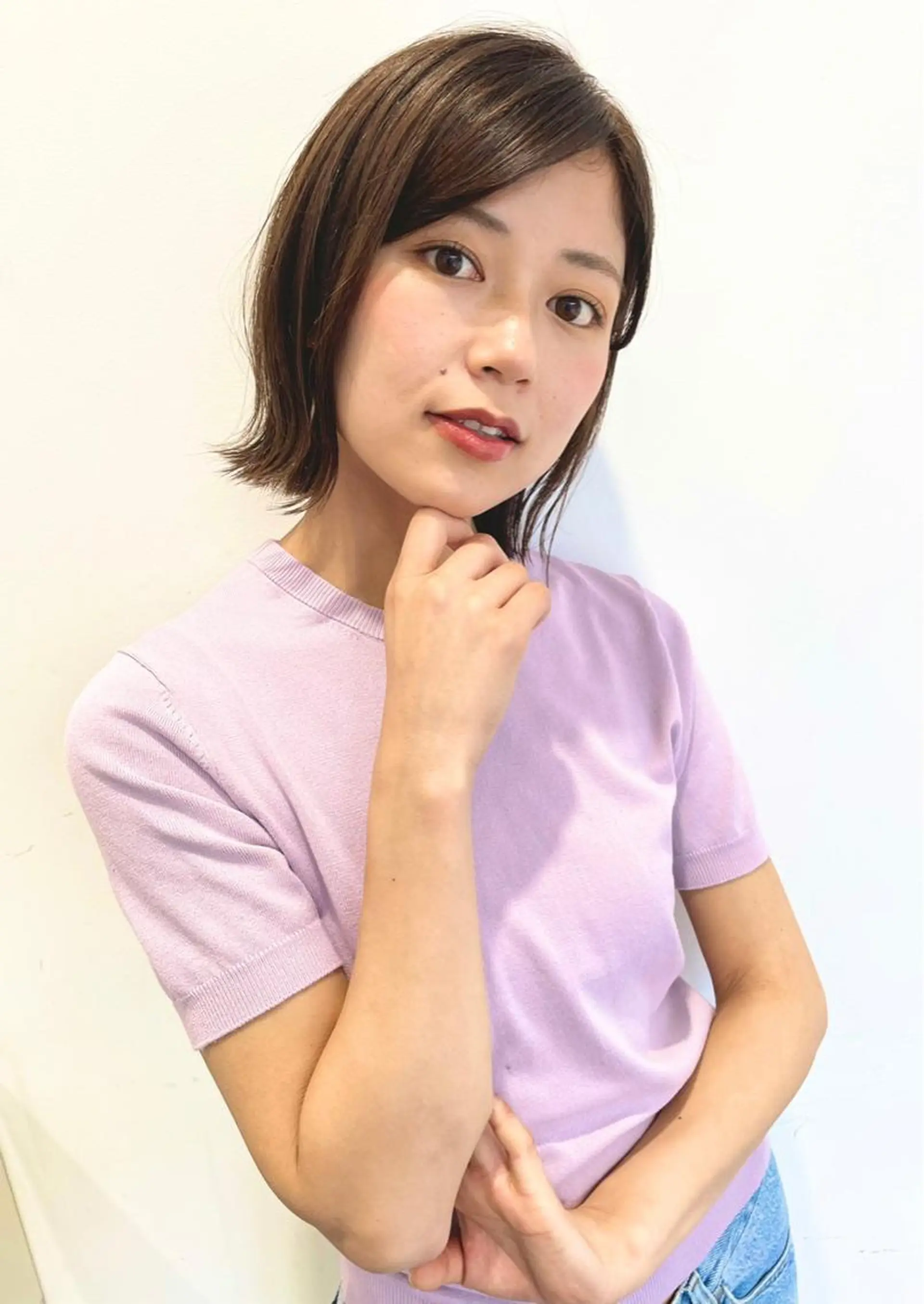 セミロング カラー 透明感カラー ハイライトカラー ハイライト ブリーチ縮毛矯正 ハイライト/石田悠斗のヘアスタイル