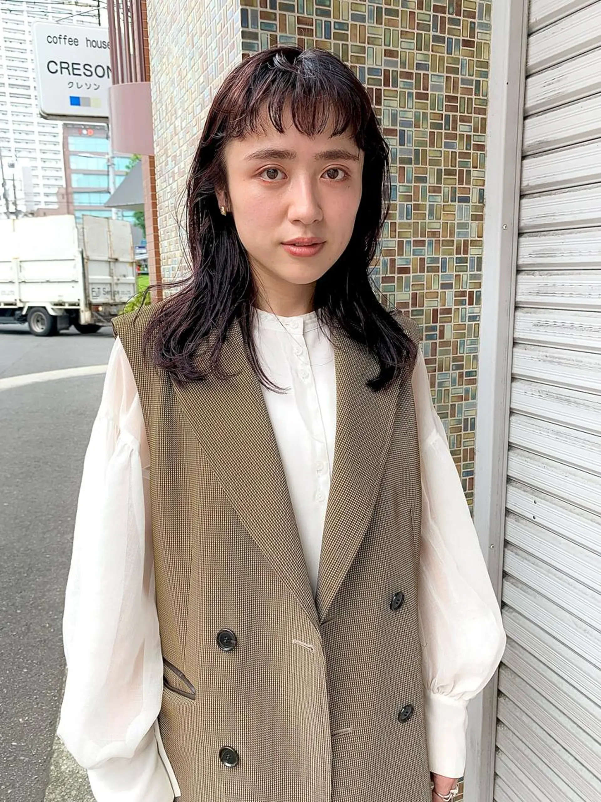 ミディアム パープルカラー 外ハネヘア ノモト ハルのヘアスタイル